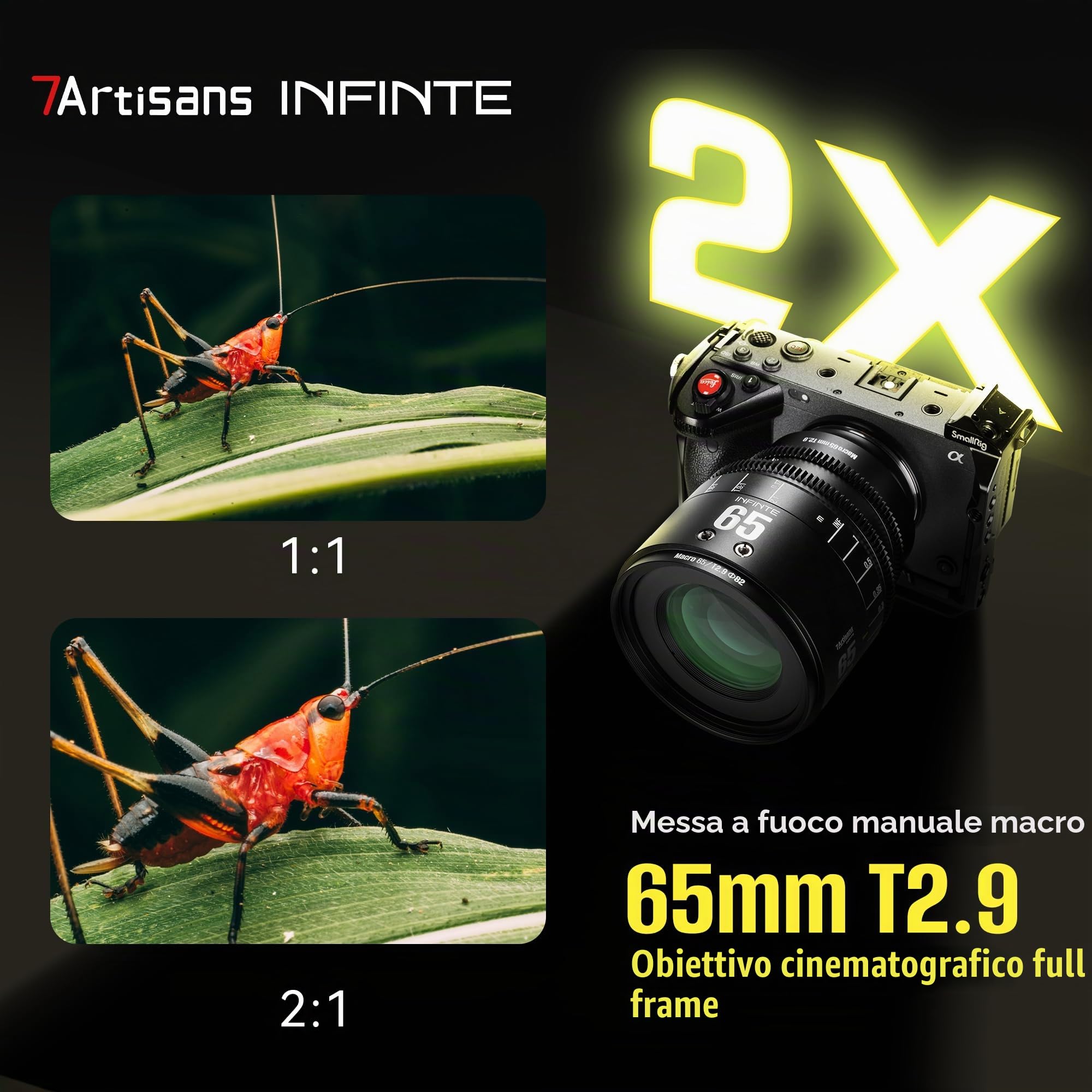 Obiettivo cinematografico a focale fissa 7artisans MF65mm T2.9 Macro 2X Infinite Series, full-frame, a grande apertura, compatibile con Nikon Z Mount Z9, Z8, Z7, Z72, Z6, Z62, Z63, Zf, Z5, Z5II