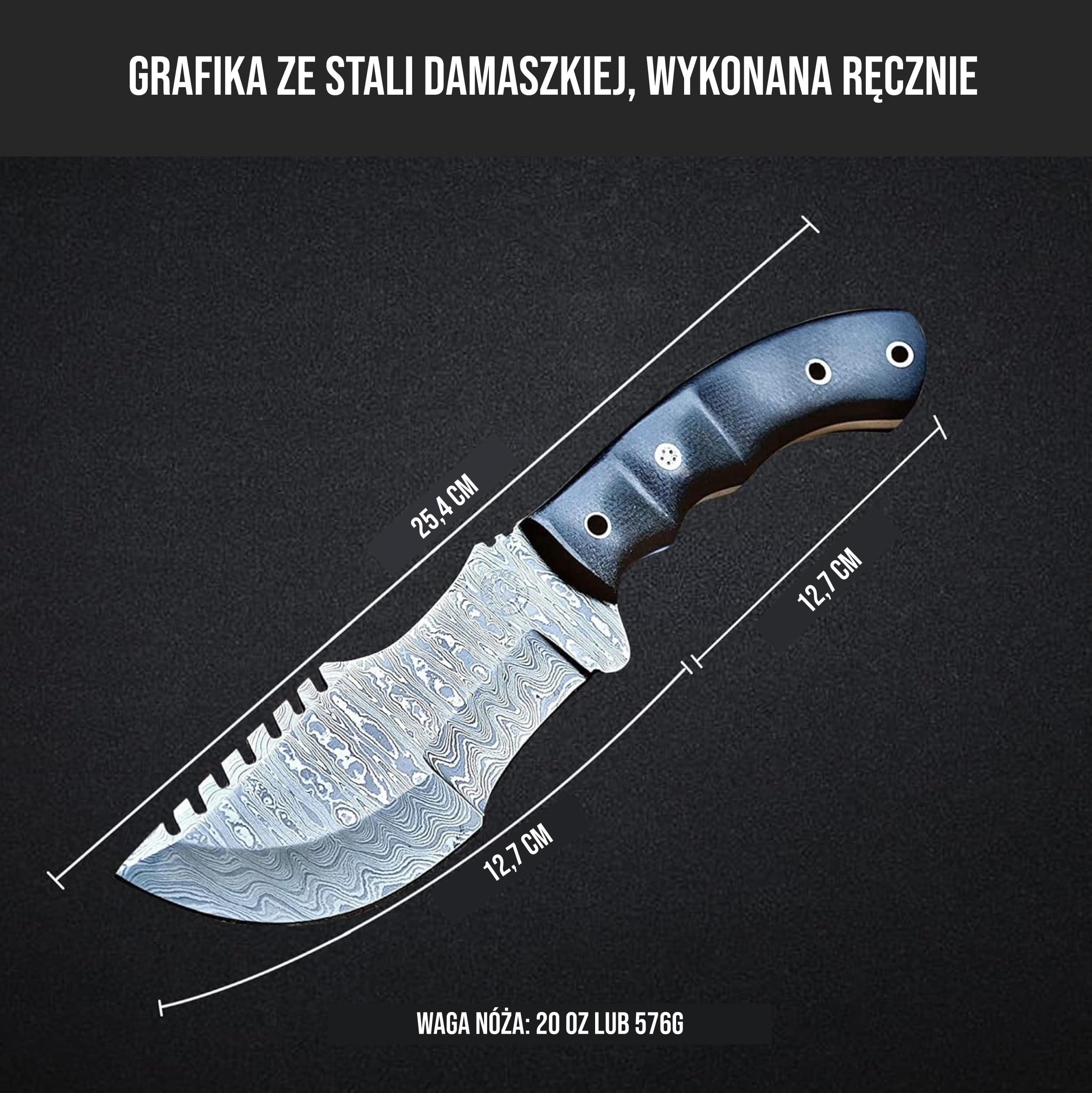 BIGCAT ROAR Ręcznie wykonany nóż z Damaszku – Full Tang Fixed Blade nóż myśliwski z pochwą i drewnianym uchwytem z drewna orzechowego – nóż outdoorowy EDC, 25,4 cm – Black Jaguar
