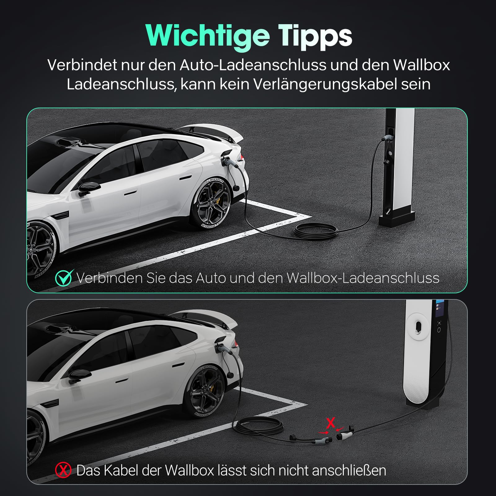 Typ-2-Ladekabel, 11KW 5M 16A Dreiphasiges E-Auto-Ladekabel Typ 2 auf Typ 2 Mode 3 für Elektro- und Hybridfahrzeuge – Kompatibel mit Model S/3/X/Y, e-Golf, ID.3, i3/i8