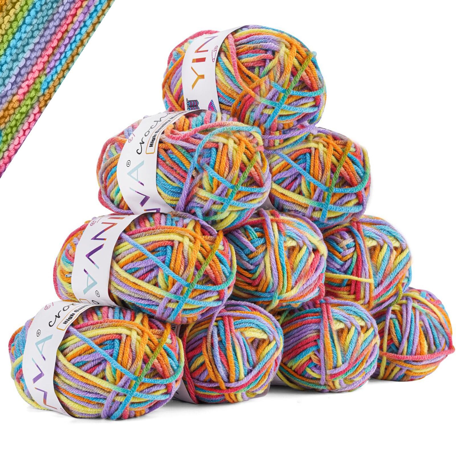 Crochet Yarn Balls Set (10 x 25g 5-Ply) Acrylic Yarn Double Knitting Wool for Crochet Project DIY Crafts Blanket Socks Dolls for Beginners Adults-Orange