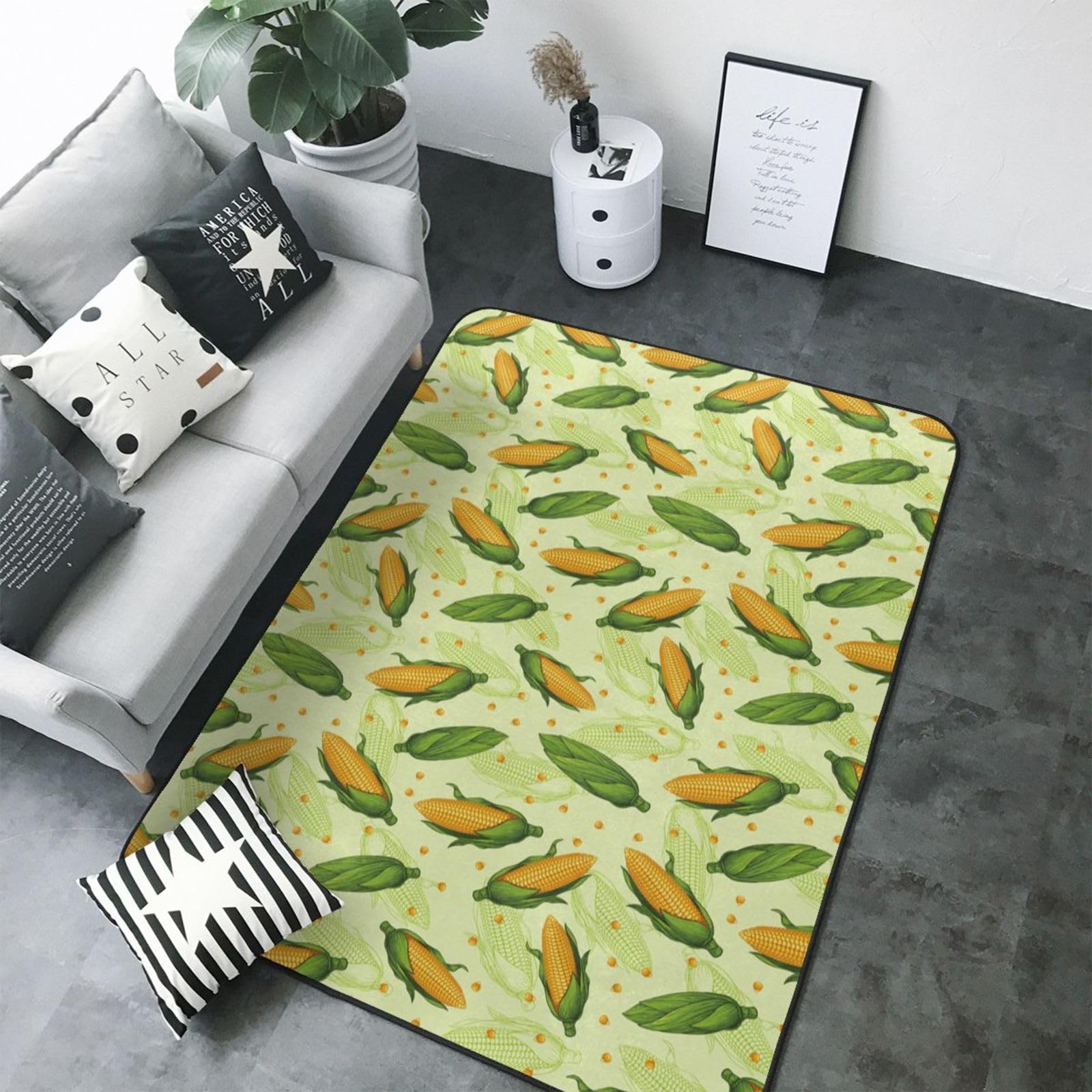 Tapis de salon lavable à motif feuilles de maïs vert 147x203cm
