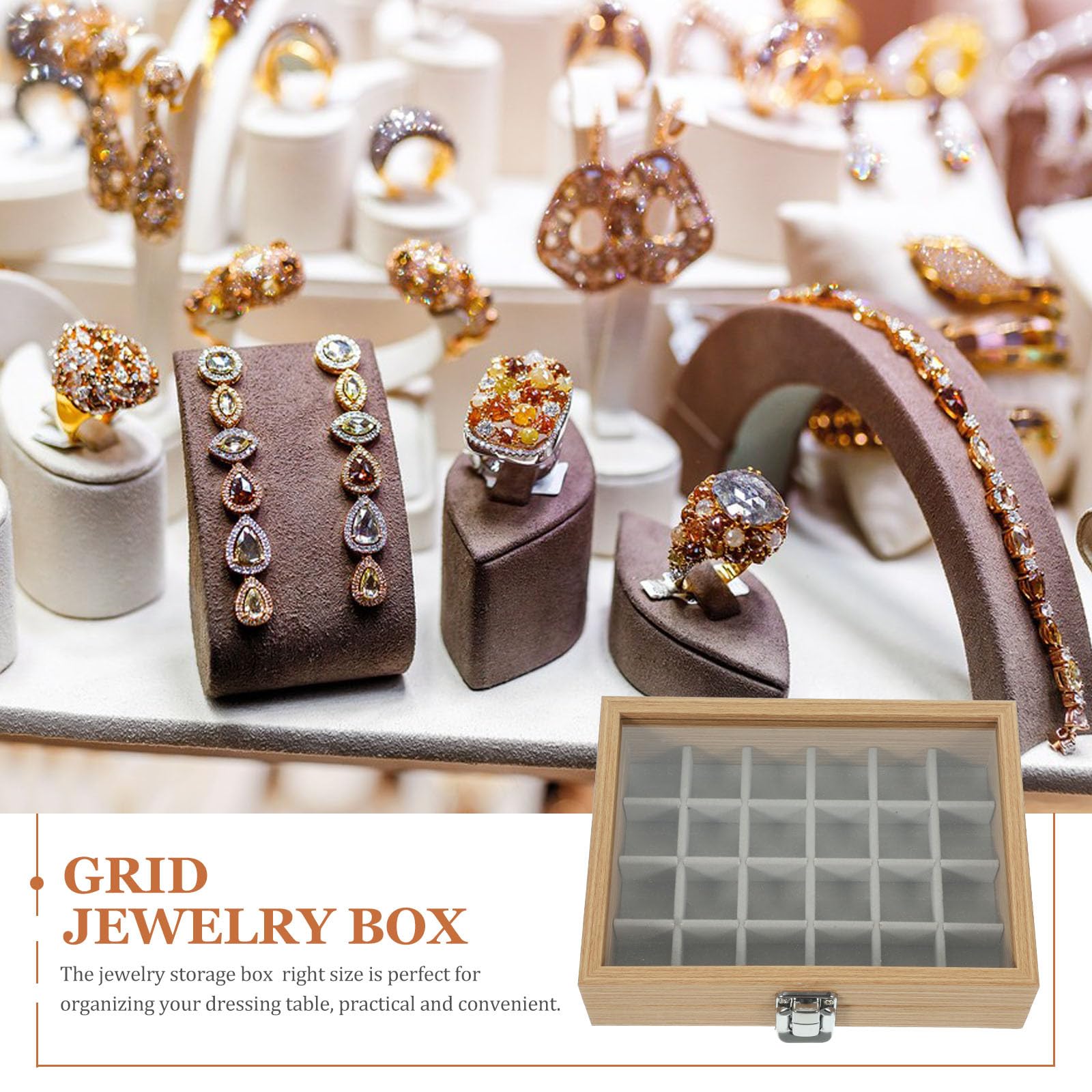 Boîte à Bijoux Bois à Compartiments avec Couvercle Transparent Organiseur de Rangement Compact et Résistant pour Bracelets Colliers Bagues et Montres Boîte Esthétique
