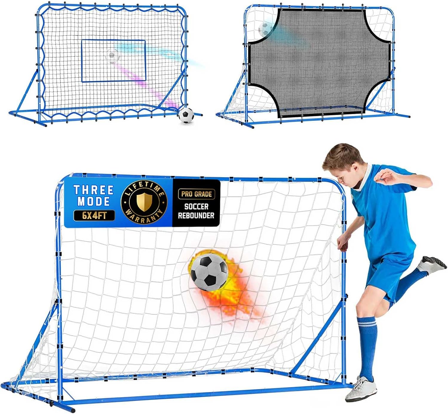 Soccer Baseball Volleyball Rebounder Net, Quick-Switch Angle Dual-Sided/Dual/Three Mode Goal Net Multi-Sport Pitchback Rebound for Control, Passing Practice, Easy Setup Bounce Back Training Gifts