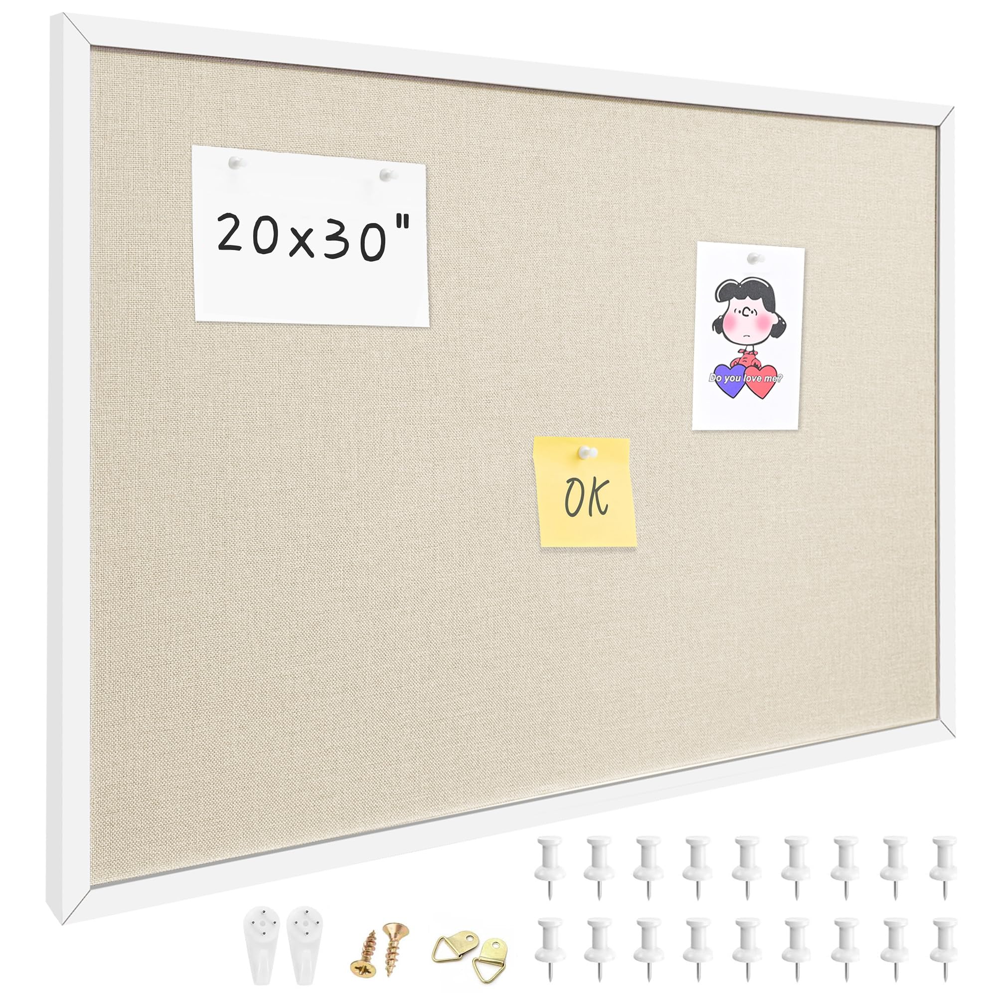 20"x30" White Framed Natural Wood Tone Bulletin Board, Pin Board
