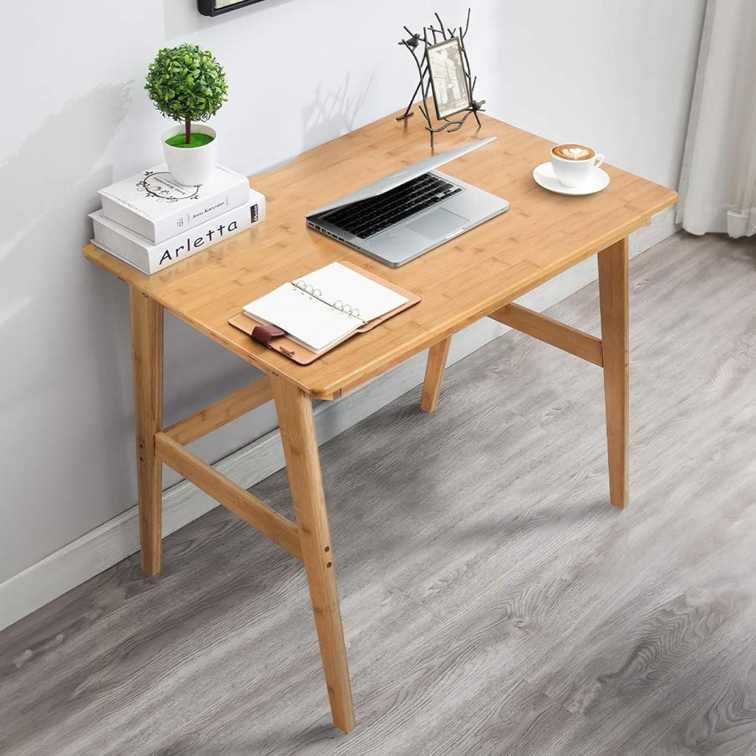 Nnewvante Writing Computer Desk 31.5' Bamboo Home Office Table with Large Drawer, Modern Furniture Simple Study Makeup Workstation