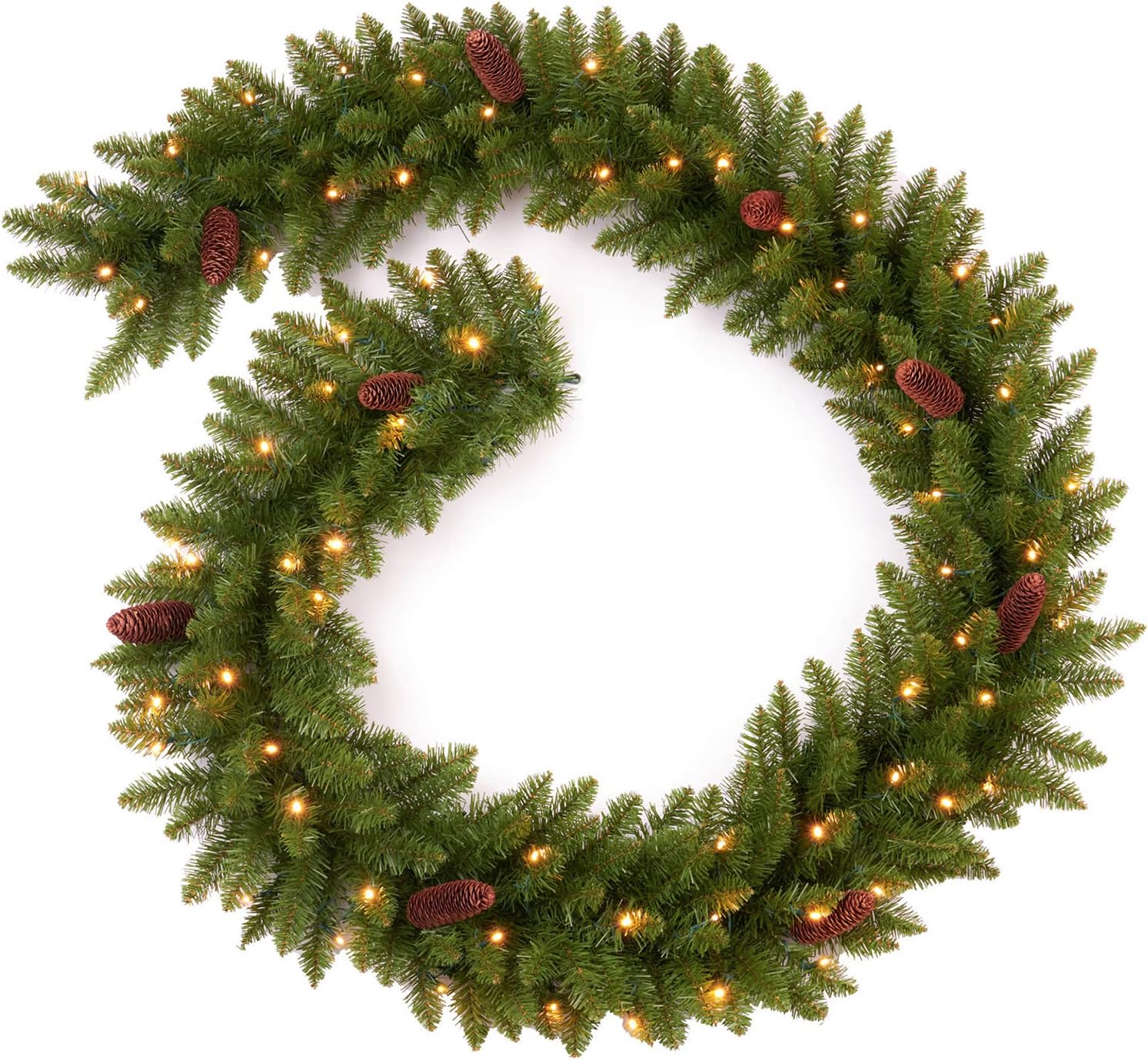 9Ft Pre-Lit Christmas Garland, Plug in, Green, 50 Clear Lights, Fireplace Stairs Mantle Door Indoor Outdoor, Decorated with Pine Cones Green Spruce Plug In
