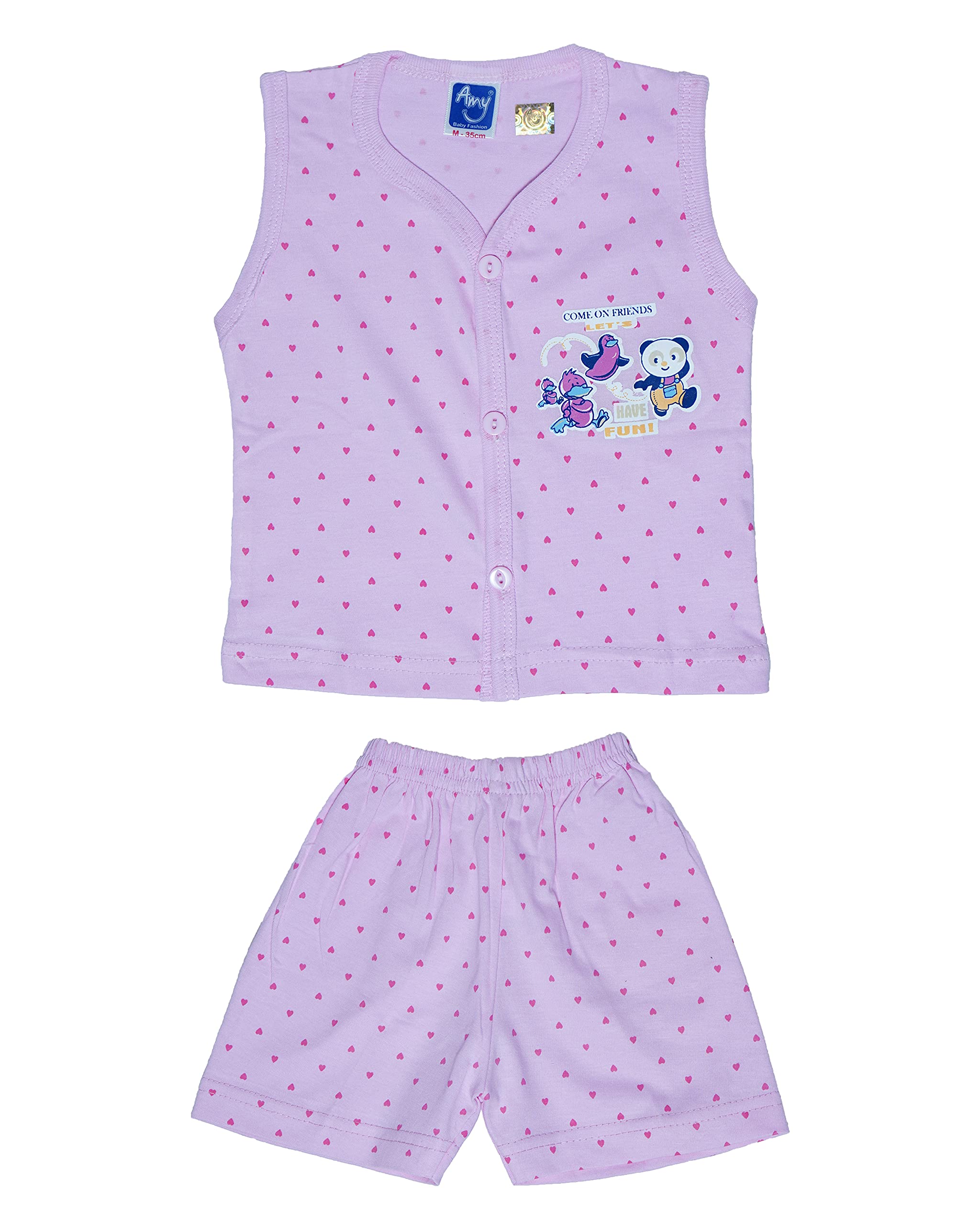 Baby Girls and Boys (Unisex) Cotton Bird Printed Strip Design Sleeveless V- Neck T-Shirt and Shorts/Half Pant Set-image-29