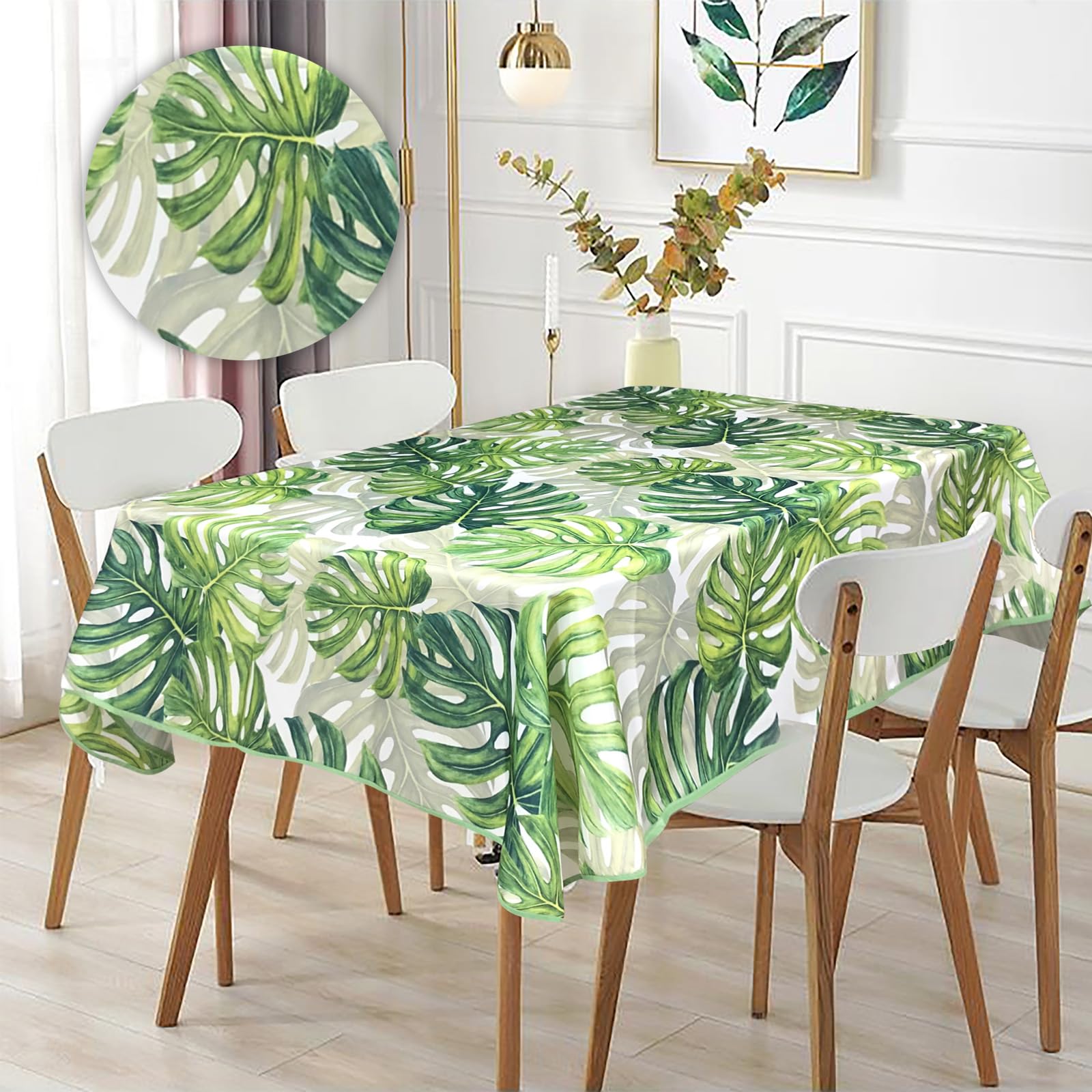 Tovaglia rettangolare stampata impermeabile, stampa ad alta definizione, elegante e resistente,Omaggio 2 Pezzi Pinze Ferma Tovaglia (140_x_240_cm, Foglia)