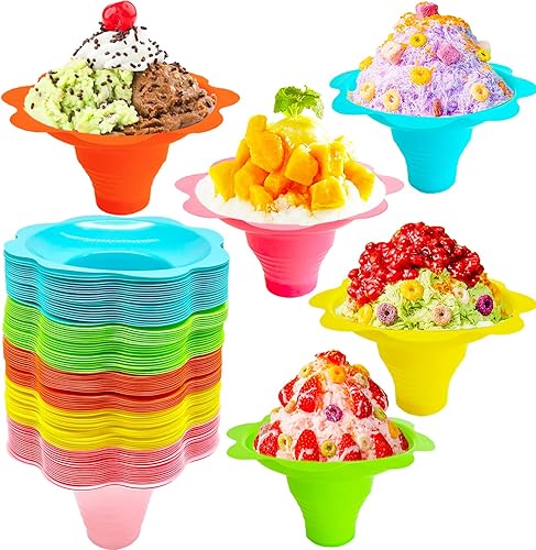 100 tazas de cono de nieve, copas de hielo afeitado en forma de flor, cuencos de plástico de cono de nieve de 4 onzas para fiestas de niños, verano,