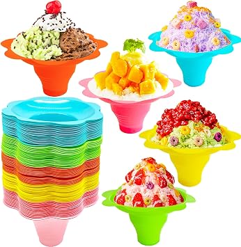 Alaeseje 100 PCS Snow Cone Cups,Flower Shaped Shaved Ice Cups,4 OZ Plastic Snow Cone Bowls for Kids Party Summer Cookout Food Service