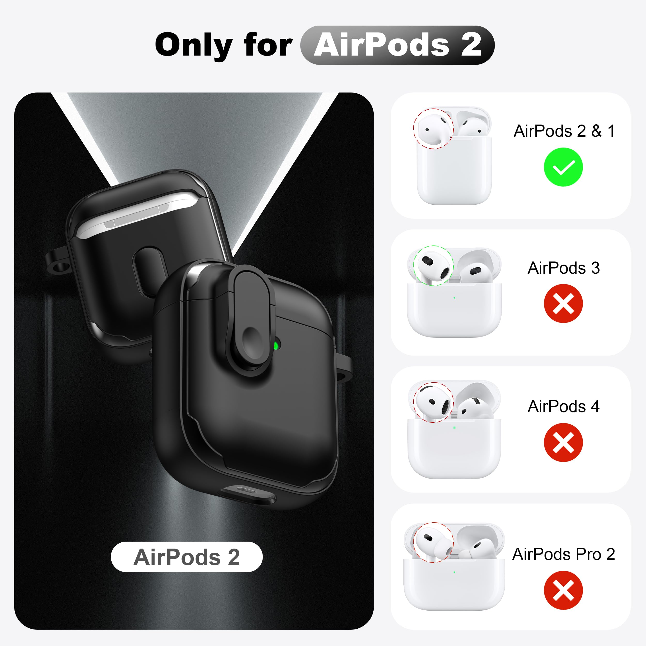 RFUNGUANGO Compatible with AirPods Case with Cleaning kit, Anti-Fall Lock Design, Powerful Drop Protection, TPU Skin-friendly Texture Compatible with AirPods 2nd 1st Generation Charging Case,Black — view 5