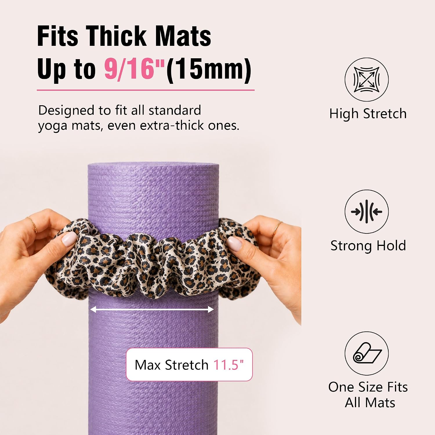 Yoga Mat Scrunchie, Stretch Yoga Mat Strap Carrier Pilates Mat Holder | Durable & Elasticity Fabric,Fits All Standard Yoga Mats, Holds Your Yogas Mats in Style, Mat Not Included