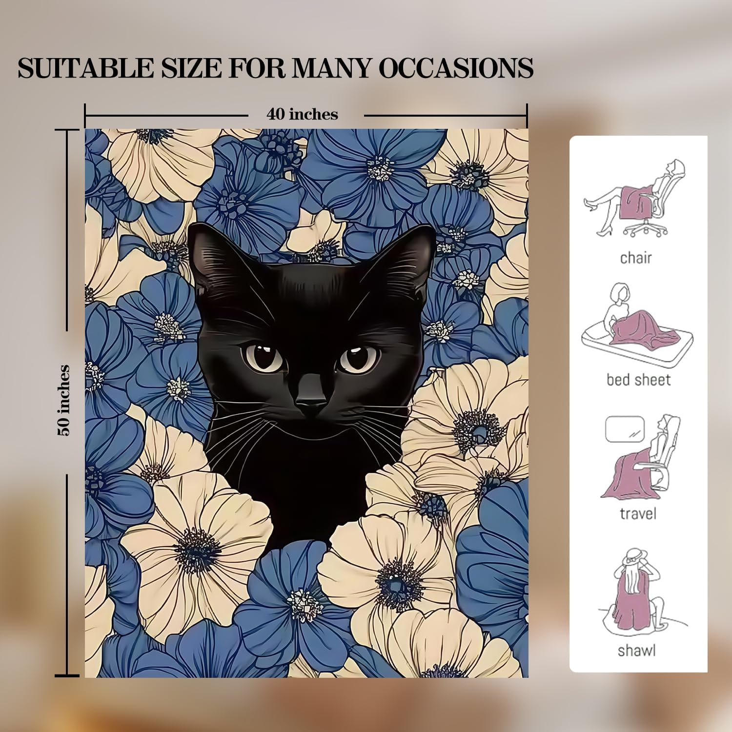 Cat Blanket Cat Flower Throw Blanket Super Soft Plush Flannel Fleece Bedding Cats Gifts for Boys Girls Men Women Lovers Adults Stuff for Couch Sofa Bed Room Decor 40"X50" - Image 5