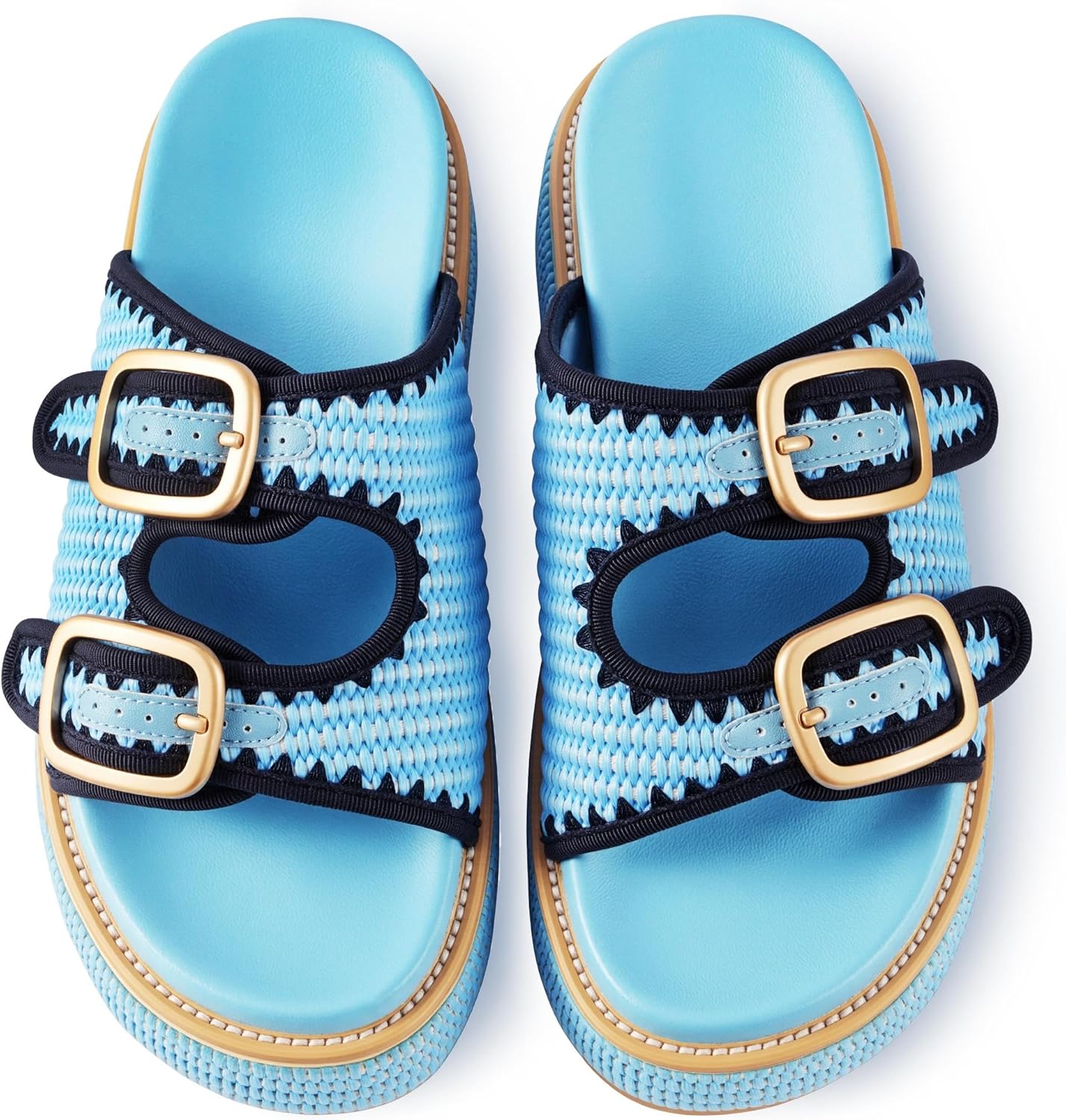 KaroNairy Platform Sandals for Women Raffia Espadrille Wedges Summer Beach Sandals Woven Straw Crochet Sandal Adjustable Double Buckle Strap Rattan Flats - Image 6