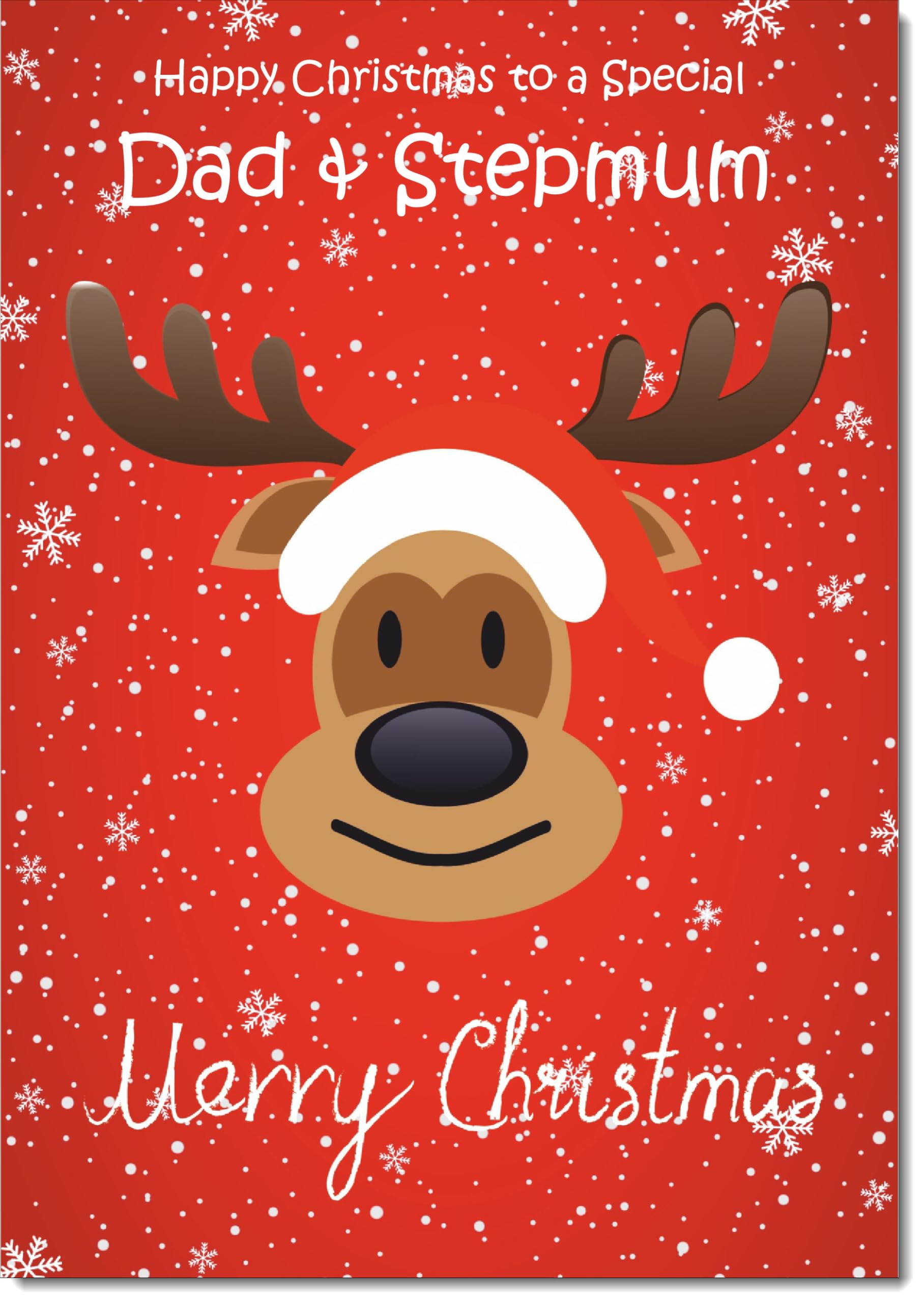 doodlecards Dad and Stepmum Christmas Card Rudolph on Red Background Large A4 Size Christmas Card for Dad & Stepmum with Plain Envelope — image 1