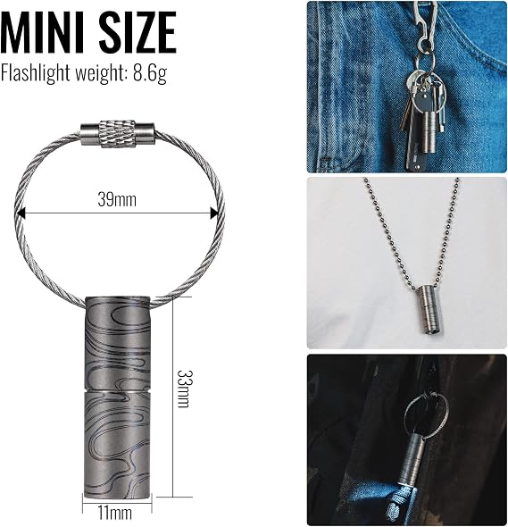 KeyUnity KF00 Titanium Mini Keychain LED Flashlight, 15 Lumens Waterproof Electric Torch Light Single Mode for Camping, Hiking, Climbing, Fishing (KF00 Suminagashi Pattern)