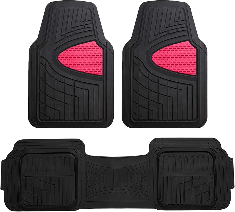 Nuevo título: FH Group Alfombrillas para el piso del automóvil - Alfombrillas de goma resistentes para automóviles, juego completo de ajuste universal, alfombrillas para el piso automotrices recortables, alfombrillas resistentes al clima para la mayoría de las alfombrillas para el piso de los sedanes, SUV y camiones, color rosa