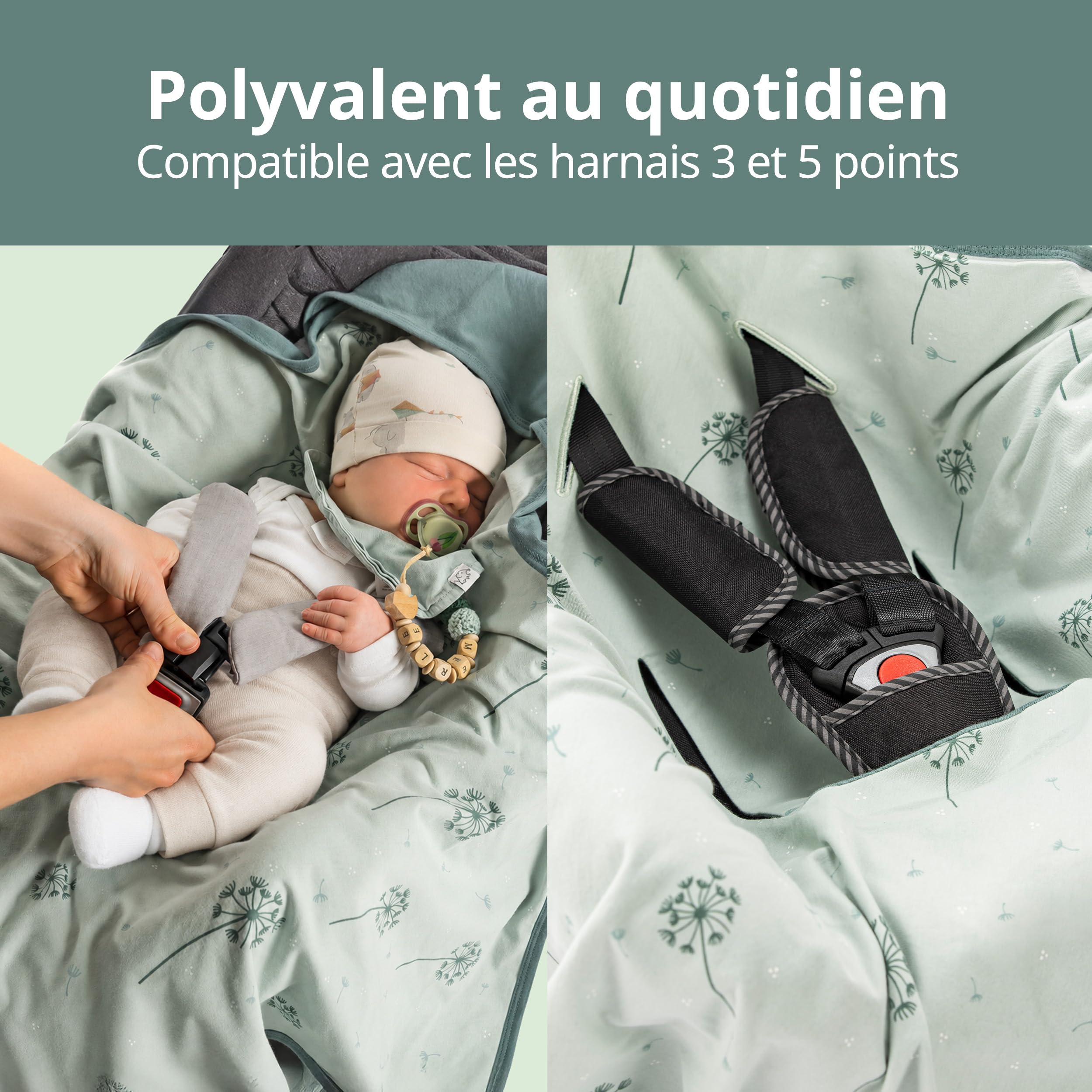 Zamboo Couverture Siege Auto Bebe - Plaid Bébé Enveloppant, Fin et Léger pour l'Été, 100% Coton, 80x80 cm, Testé Oeko-Tex Standard 100 - Vert Menthe