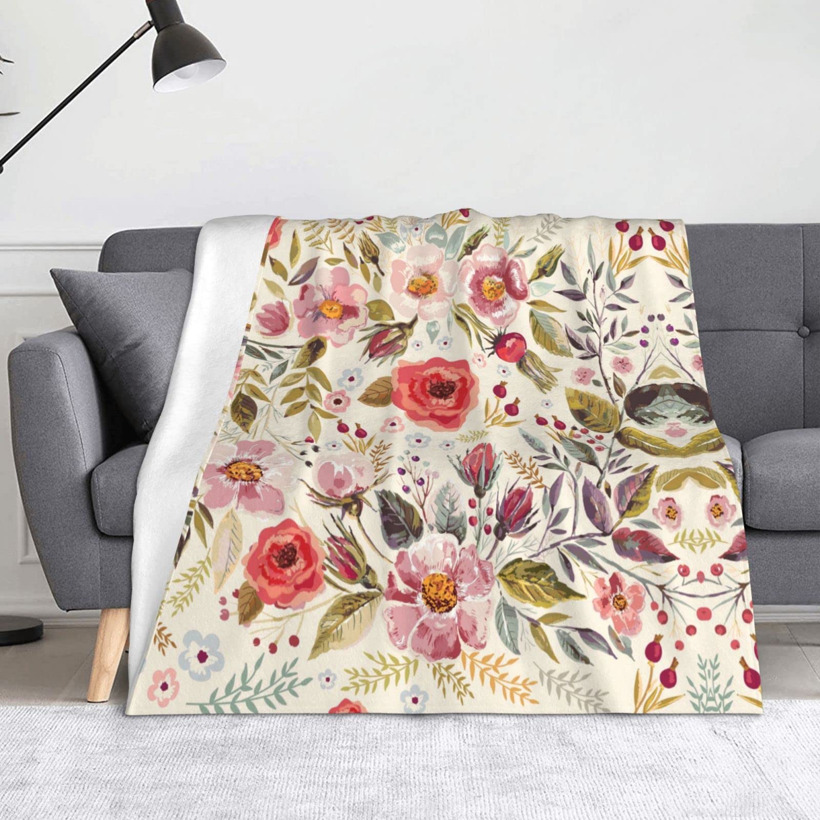 Couverture polaire à imprimé floral pour cocooning de salon