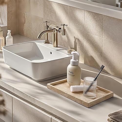 Miniatura 5 de WORHE Bandeja de tocador Italia de piedra travertino natural, bandeja decorativa para perfumes, velas cosméticas, rectangular, organizador de