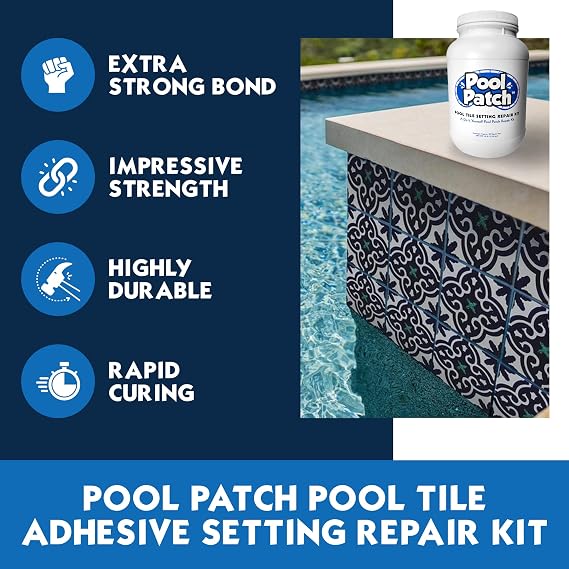 Pool Tile Thinset Adhesive Repair Kit 10 lb - Easy to Mix and Apply Thinset Formula - Perfect to Glue Pool Tile - Quick-Drying, Extra Strong Bond - (coverage: approx. 20 sq. ft)