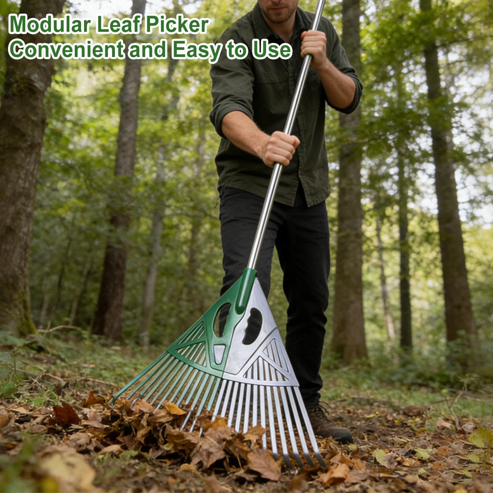 Rastrello da Giardino Attrezzi Per Rastrellare Con Manico Lungo Ergonomico | Rastrello Robusto Per Giardinaggio Cortile Arbusti Paesaggio Pulizia Autunnale Aghi di Pino Sfibratura Prato