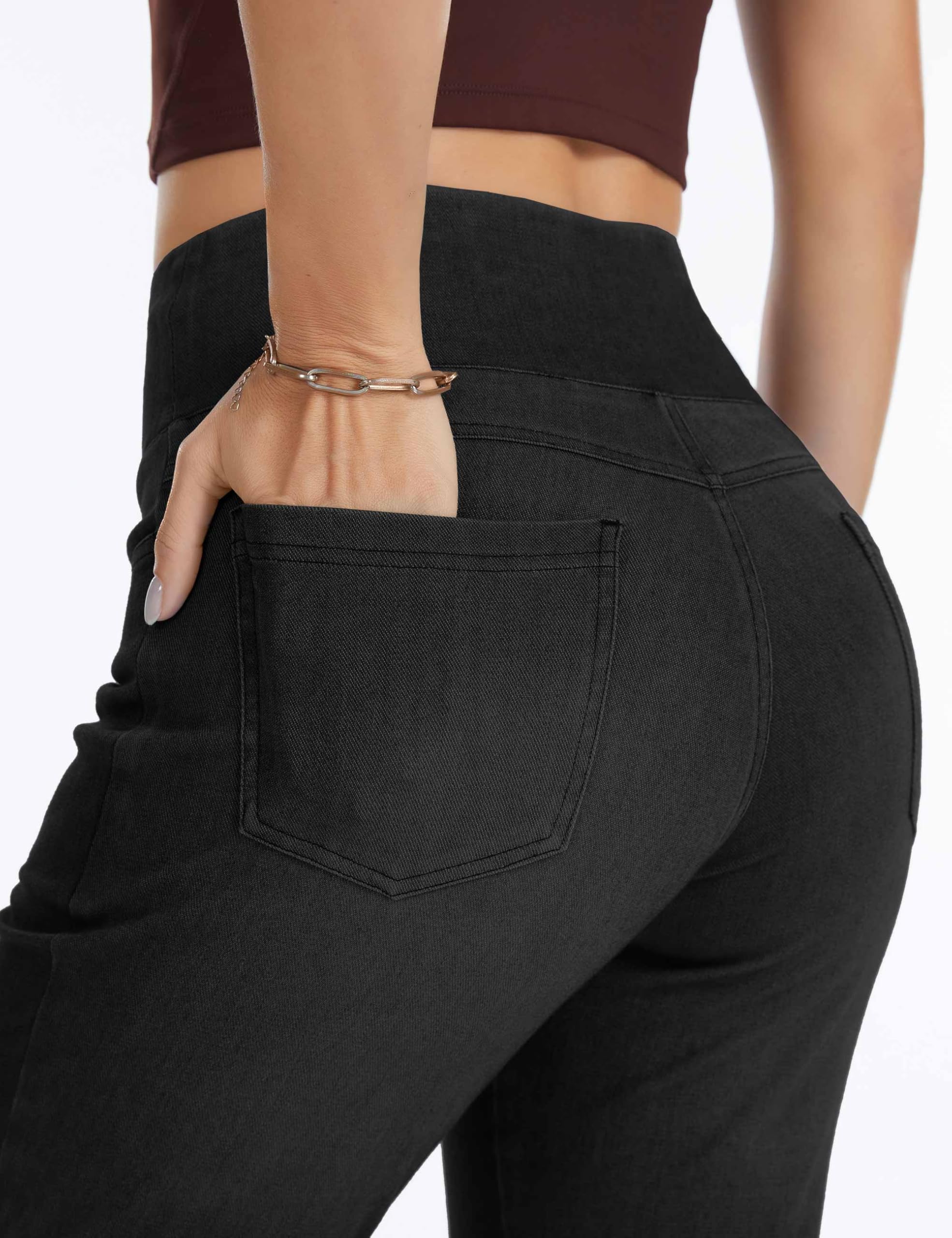 THE GYM PEOPLE Jeans Bootcut Donna Vita Alta Stretch Jeggings Zampa | Lunghezza Interna 74cm/79cm, 4 Tasche, Controllo Addome, Push Up, Slip-On, Traspirante, Morbido, Pantaloni Zampa Moda Yoga