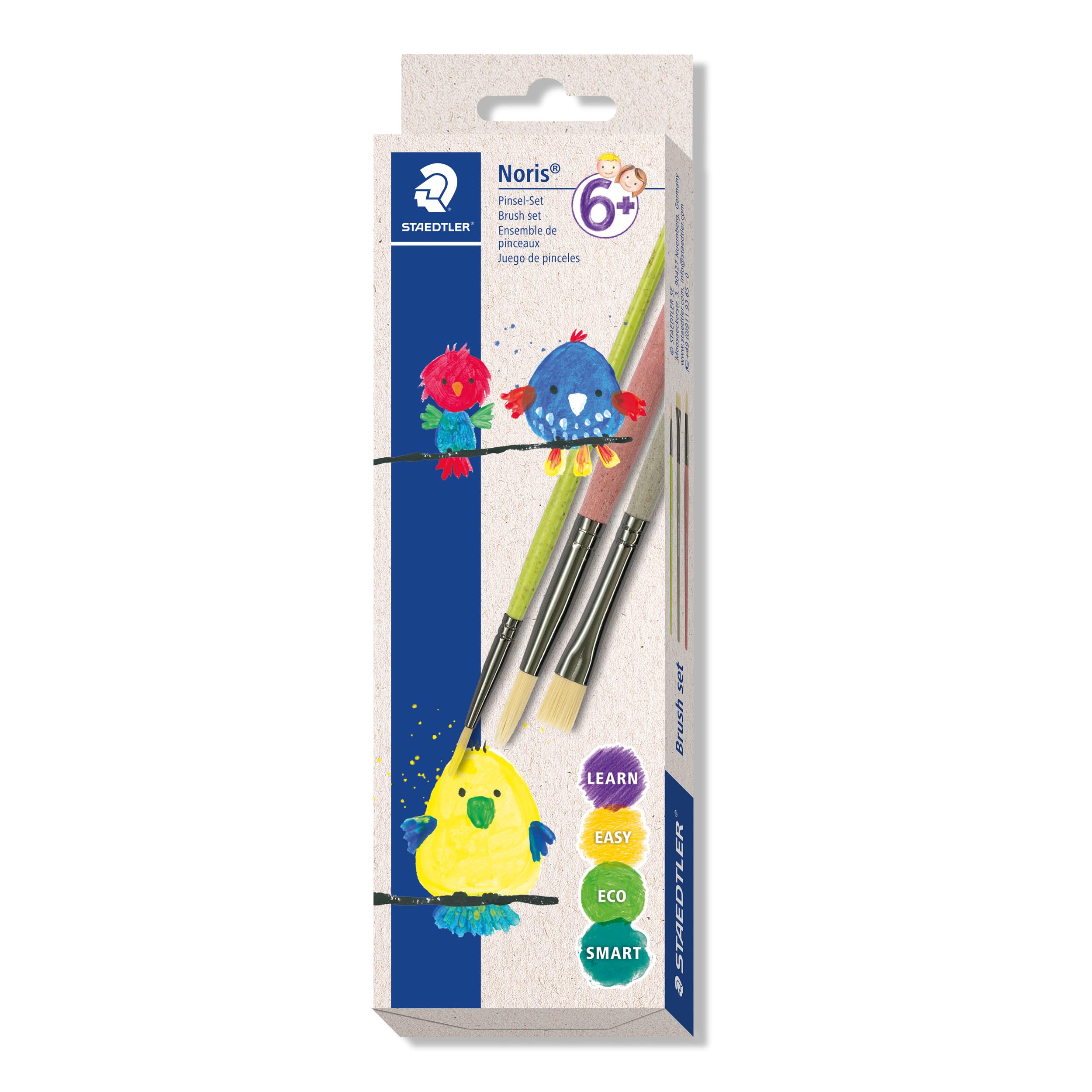STAEDTLER 989 Synthetik-Pinsel, Pinsel-Set für Schule, Kindergarten und Hobby, Pinselset Noris, 3 ST in Kartonfaltschachtel, 989R-S BK3