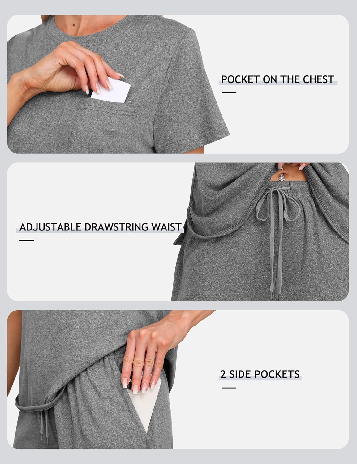 MoFiz Women's Pajamas Sets Short Sleeve with Long Pajama Pants Soft Comfy Sleepwear Nightwear 2 Piece Pjs with Pockets - Image 6