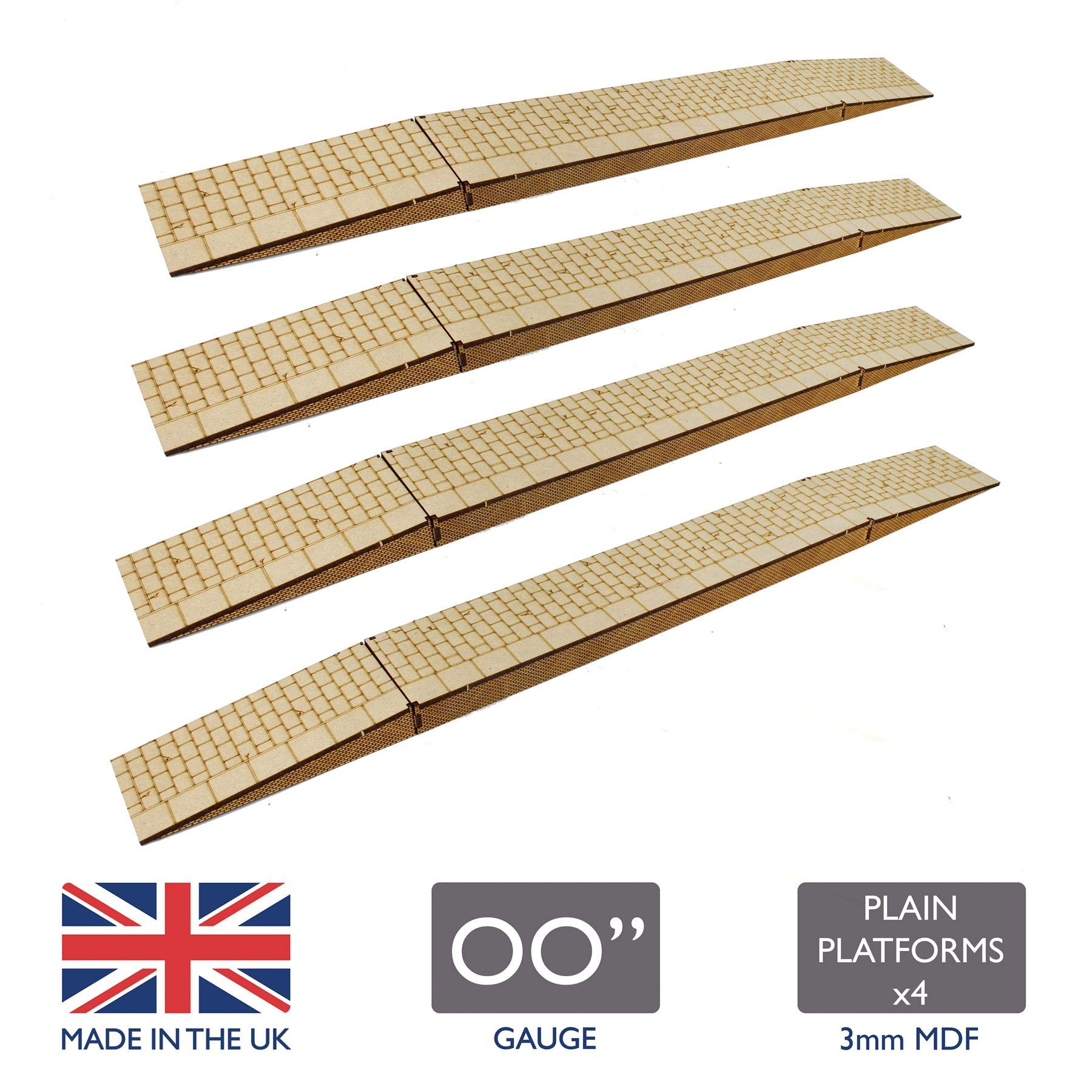 War World Scenics Model Railway Station Plain Platforms x 4 – OO Gauge 1:76 Scale MDF Trackside Track Rail Building Construction Structure Modelling Diorama