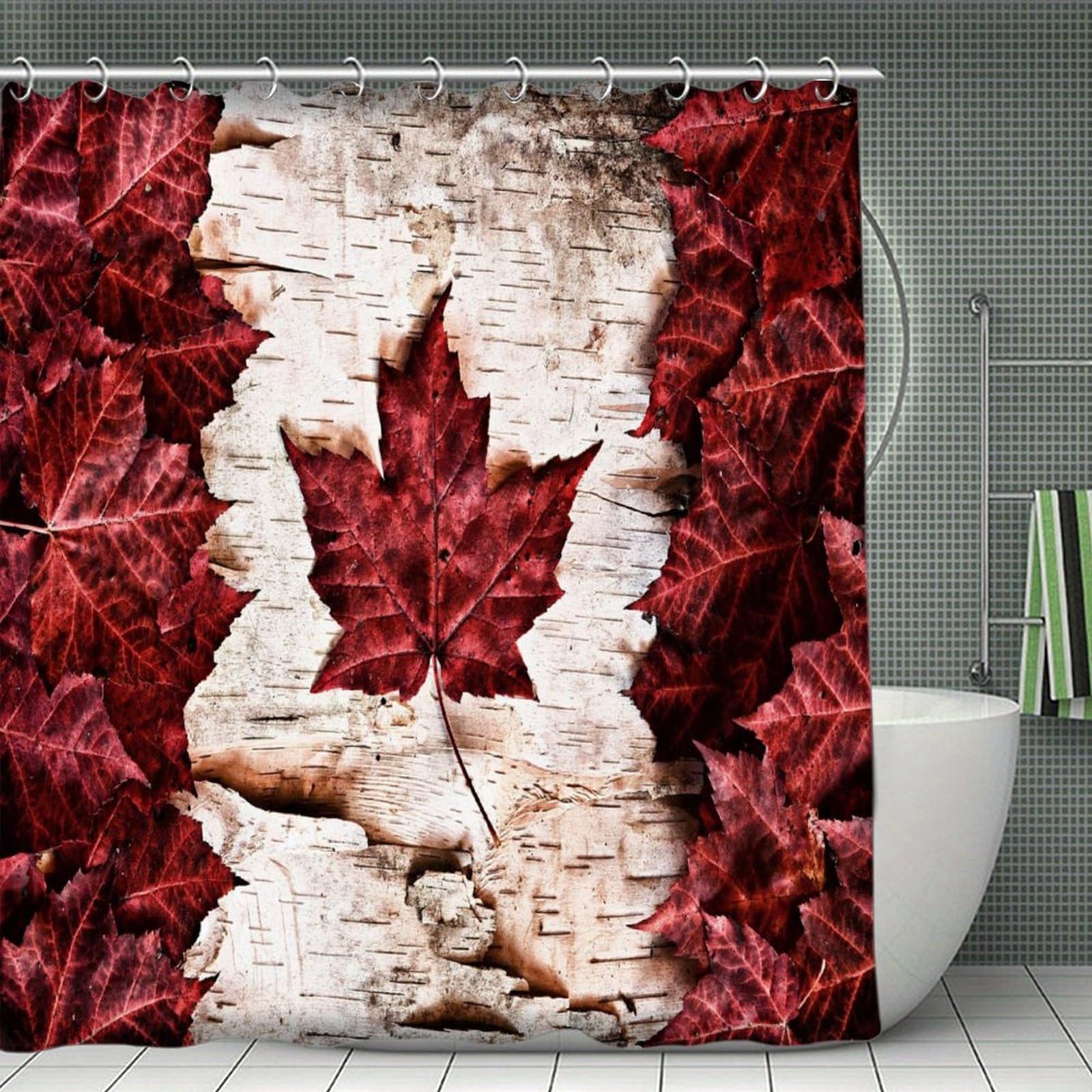 VstaDank Canada Maple Leaf Shower Curtain Light-Weight Blackout Bathroom Curtain Washable Shower Liner 71x71 Inch Bath Curtain with Metal Holes Bathtub Bath Room