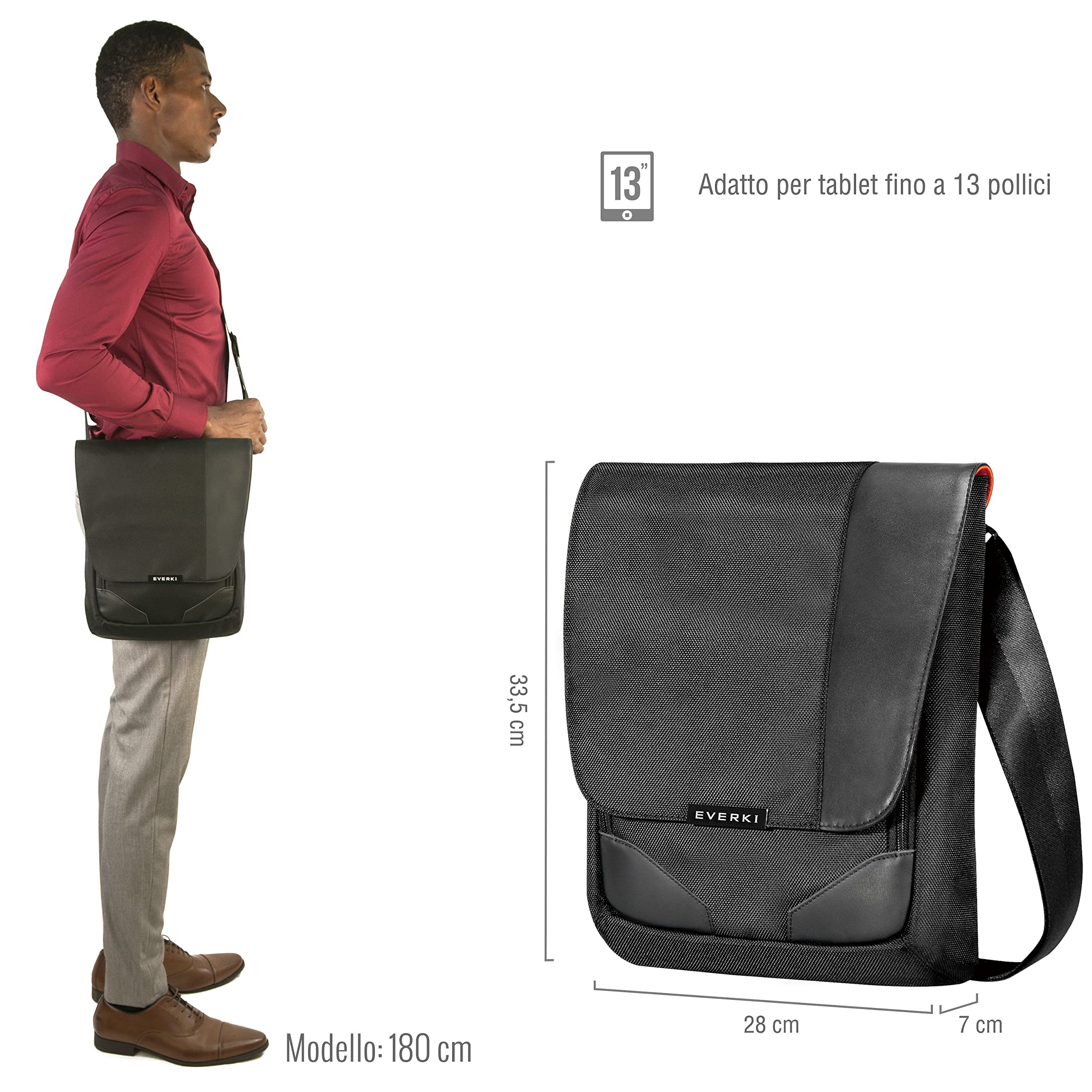 Everki Venue XL EKS622XL - Borsello Porta Tablet e Accessori, Organizzazione e Comfort, Design Pratico e Sicuro, Ideale per Viaggi e Uso Quotidiano