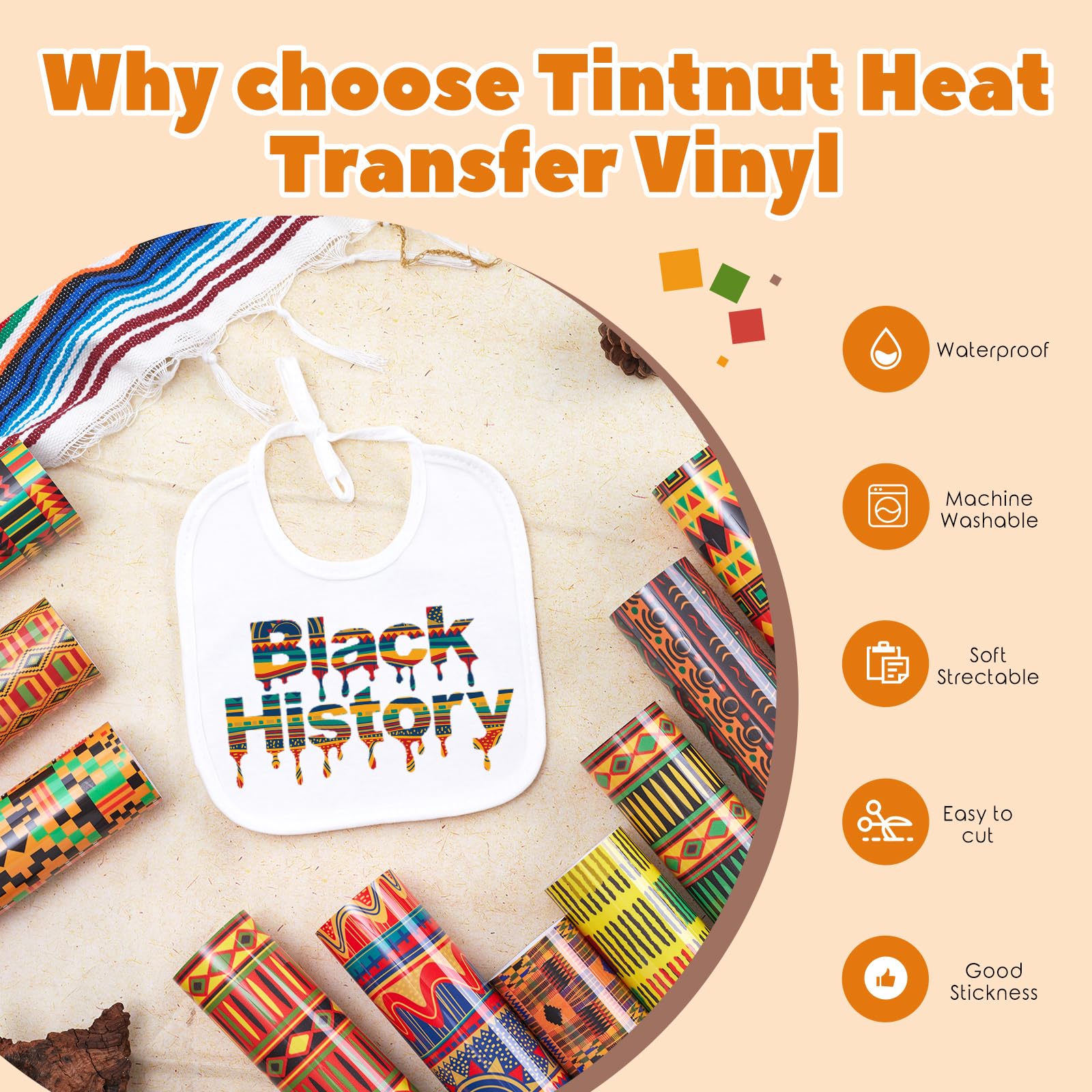 Tintnut 12 Fogli Vinile Termoadesivo Kwanzaa: Stampe Africane Kente Per Abiti Fai Da Te (30,5x25,4cm)