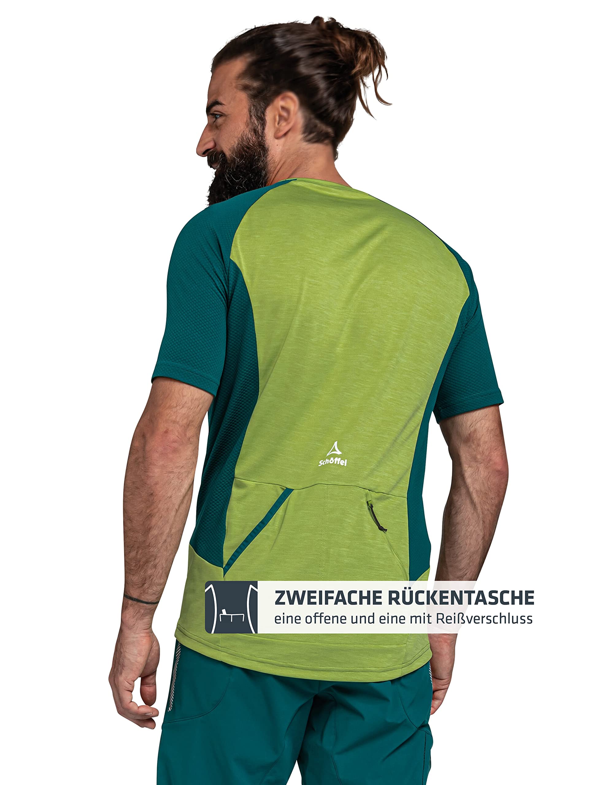 Schöffel Herren Shirt Auvergne M, geruchshemmendes Radtrikot, schnell trocknendes Funktionsshirt mit Taschen