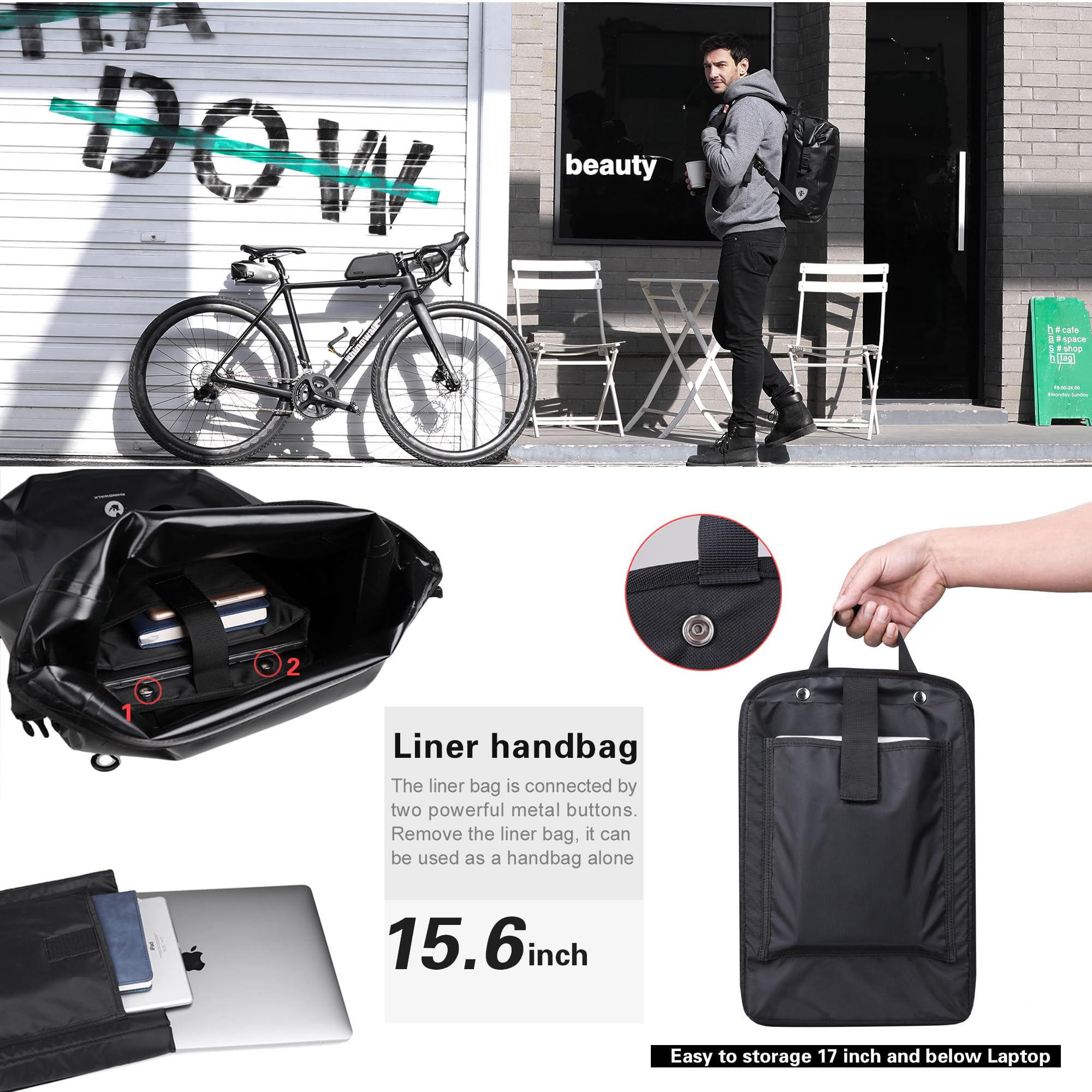 ENJOHOS Borse Bici Posteriore Laterali Multifunzionale Borse per Bicicletta Posteriori Impermeabile Zaino Bici MTB Porta PC Scomparto Borsa Portapacchi Bauletto Bici per Ciclismo e Viaggio, Nero-27L
