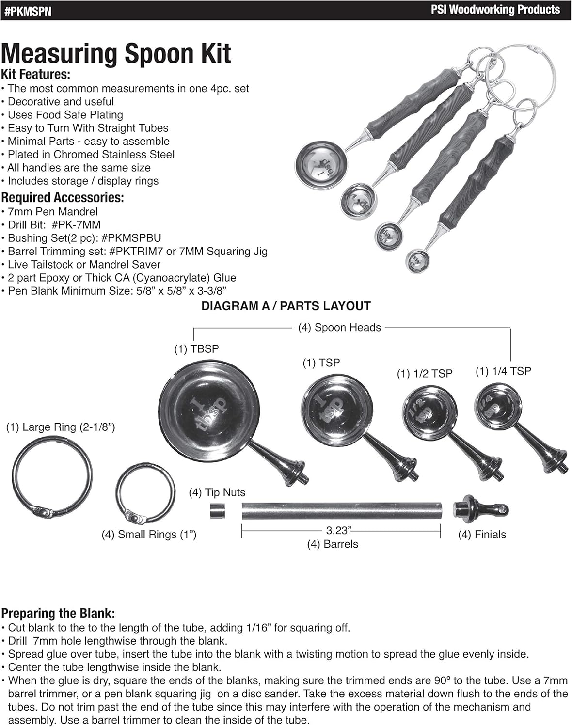 Penn State Industries PKMSPN Measuring Spoon Set Kit Woodturning Project (1pack)