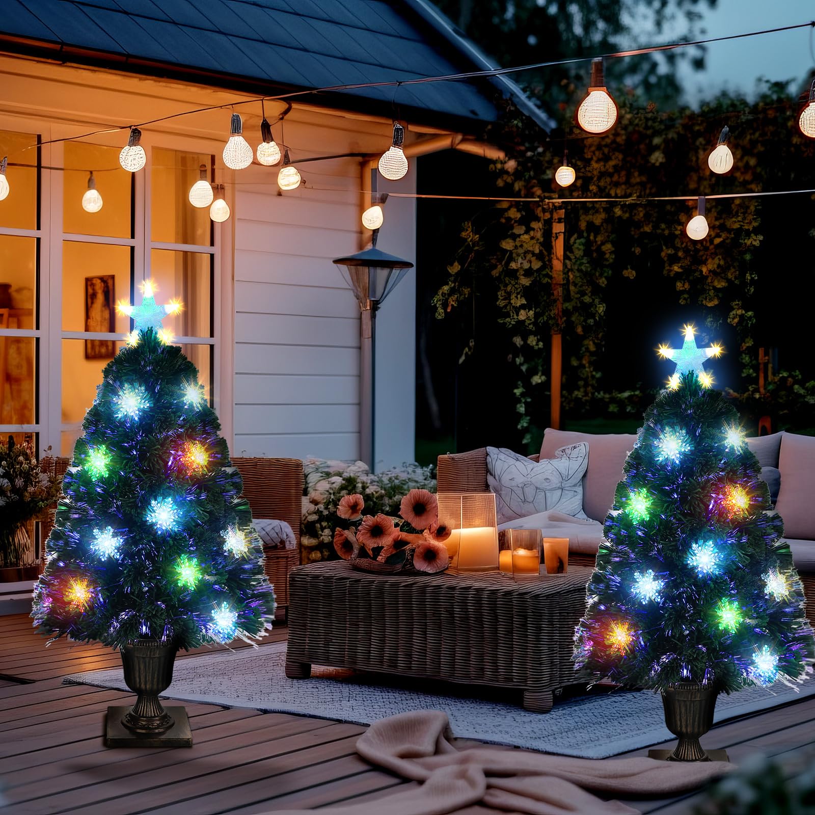 Ceenna 2 Pack Pre Lit Artificial Christmas Tree 3 ft Lighted Optical ...
