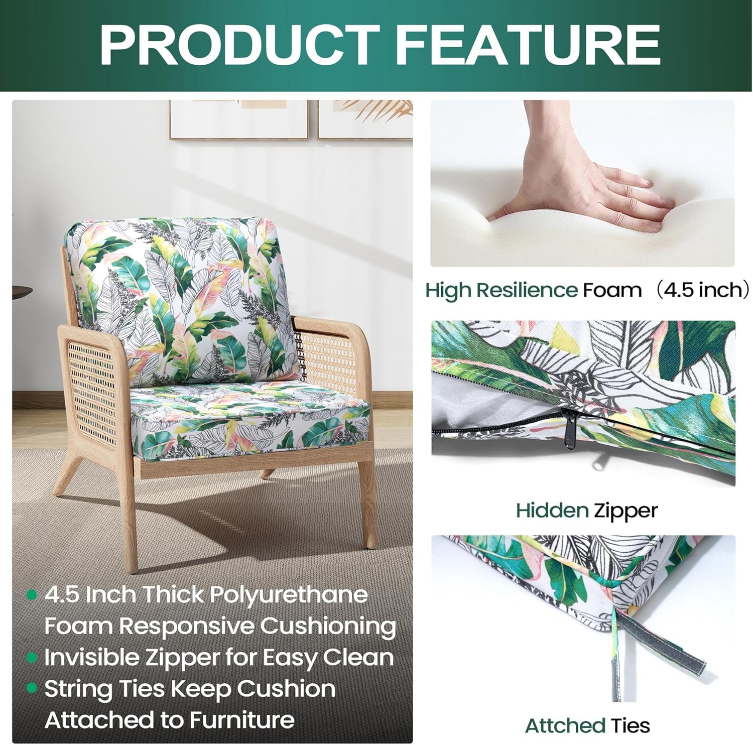 24x24 Inch Outdoor Cushions for Patio Furniture Water-Repellent Patio Chair Cushions 2-Year Fade Resistant Deep Seat Cushions, Replacement Cushions for Outdoor Furniture (Green Flower)