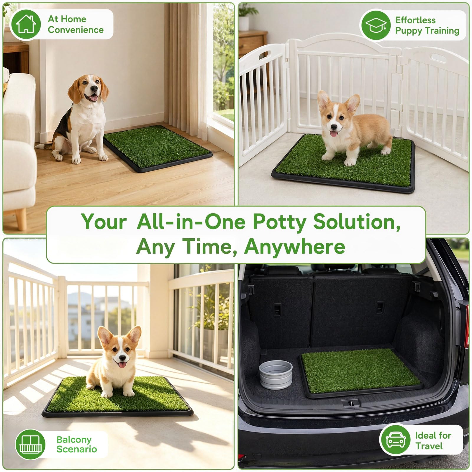 Bac de toilette pour chien avec gazon artificiel – Tapis hygiénique lavable réutilisable pour chiots et petits chiens, bac à litière d'intérieur portable pour chiens, chiots, entraînement à la maison
