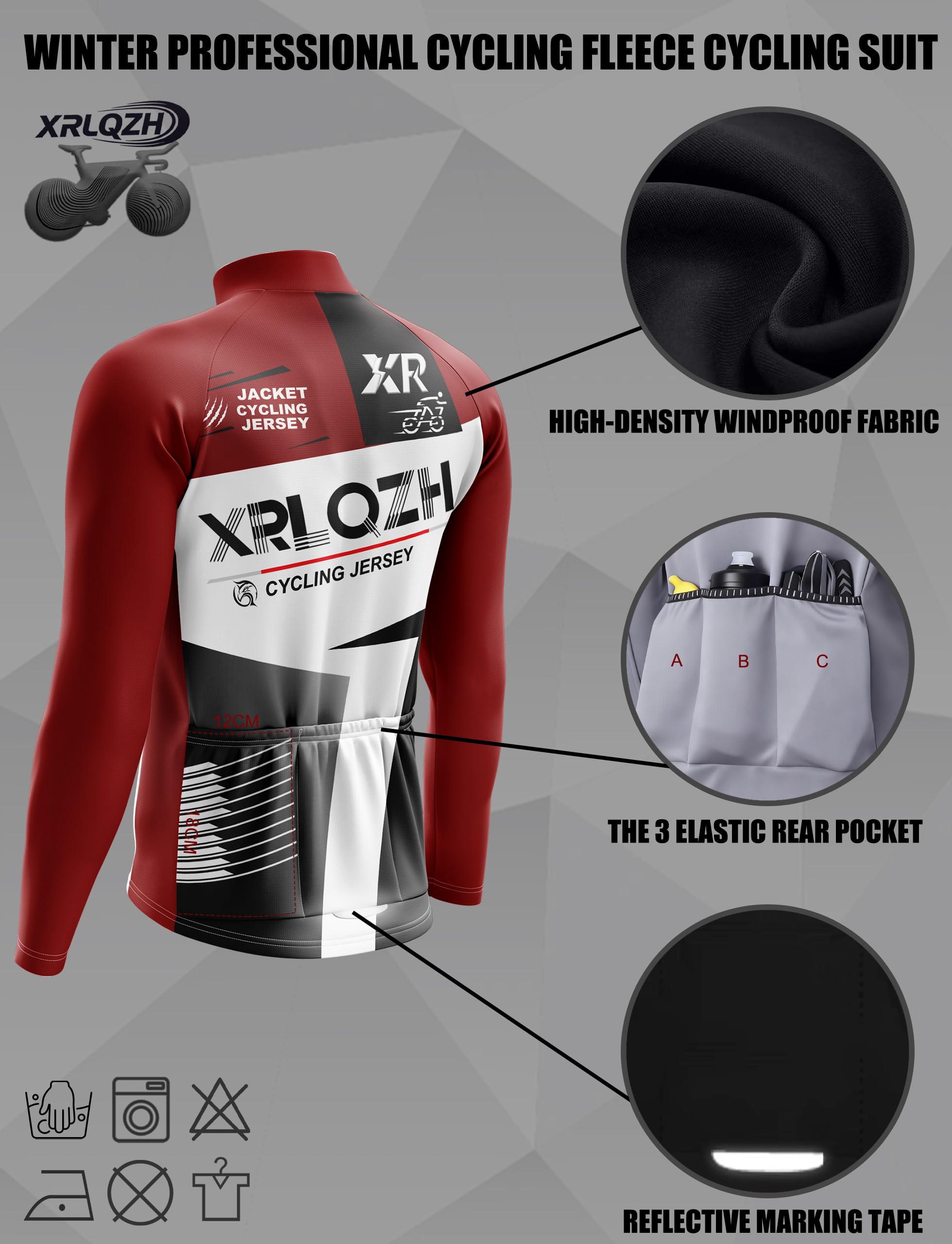 Tuta Ciclismo Invernale Uomo, Completo Termico Antivento MTB Maglia Manica Lunga+Pantaloni 9D Gel con Pettorina, Manica Lunga Completo Strada MTB Bici