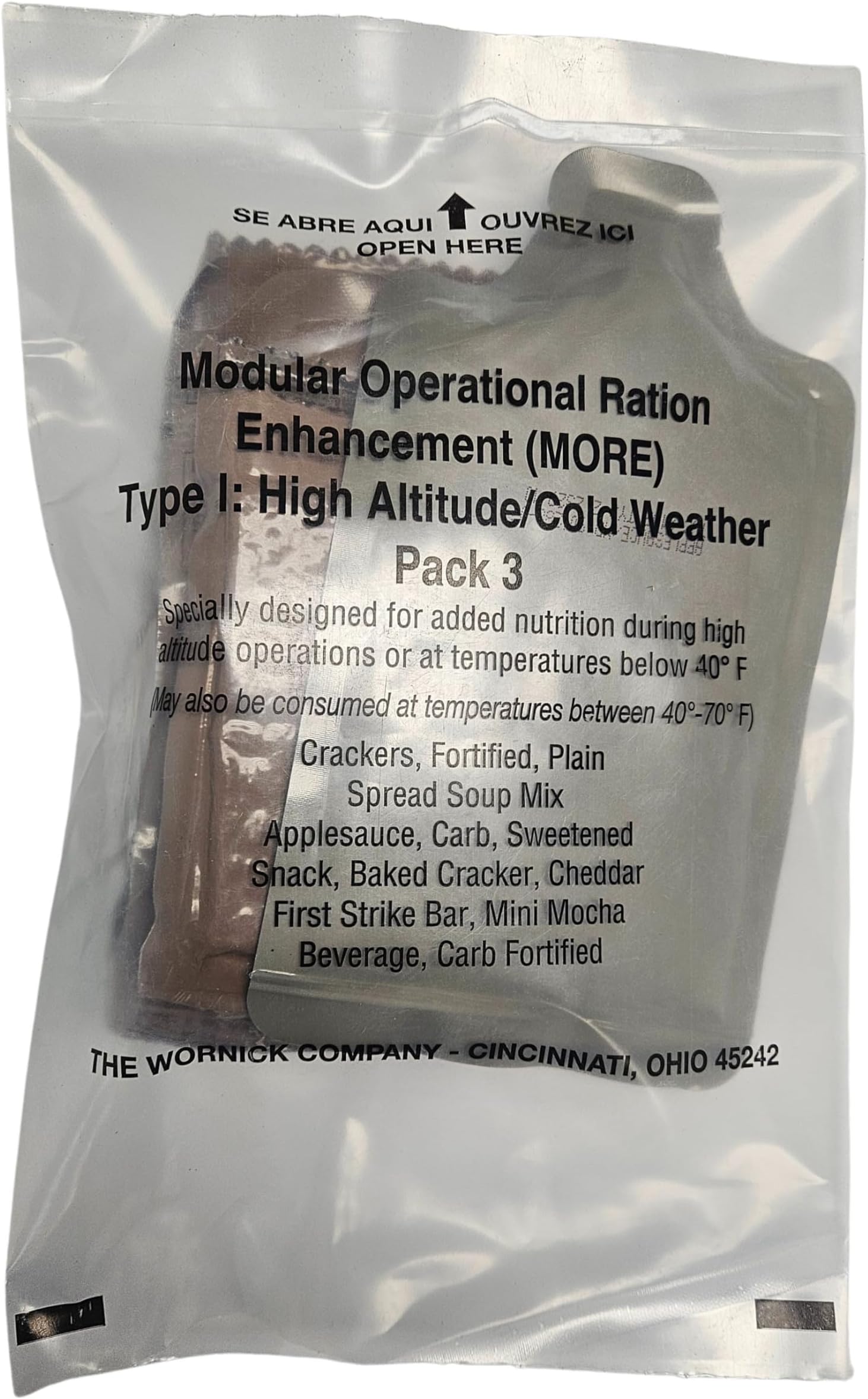 Authentic USGI M.O.R.E. (Modular Operational Ration Enhancement Food Packet) - Ration Supplement for MRE, FSR, MCW, HDR, HALAL, KOSHER or Other Rations - Approximately 1,000 Calories (Menu 3)