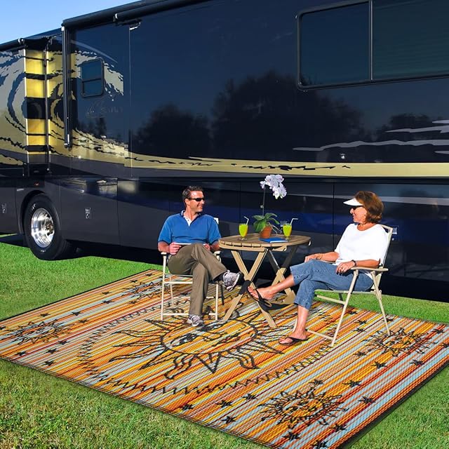 Umi by Amazon Reversible Indoor Outdoor Premium Plastic Rugs (Sun Moon Multi Orange)