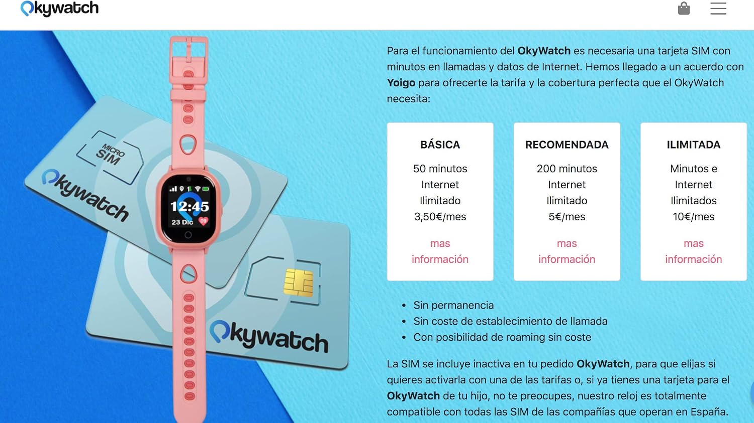 Tarjeta SIM OkyWacth SIN permanencia, Sin Coste de establecimiento de  Llamada, Roaming Incluido localizadores/rastreadores GPS, Smartphones,  teléfonos móviles y Dispositivos gsm !! : Amazon.es: Electrónica