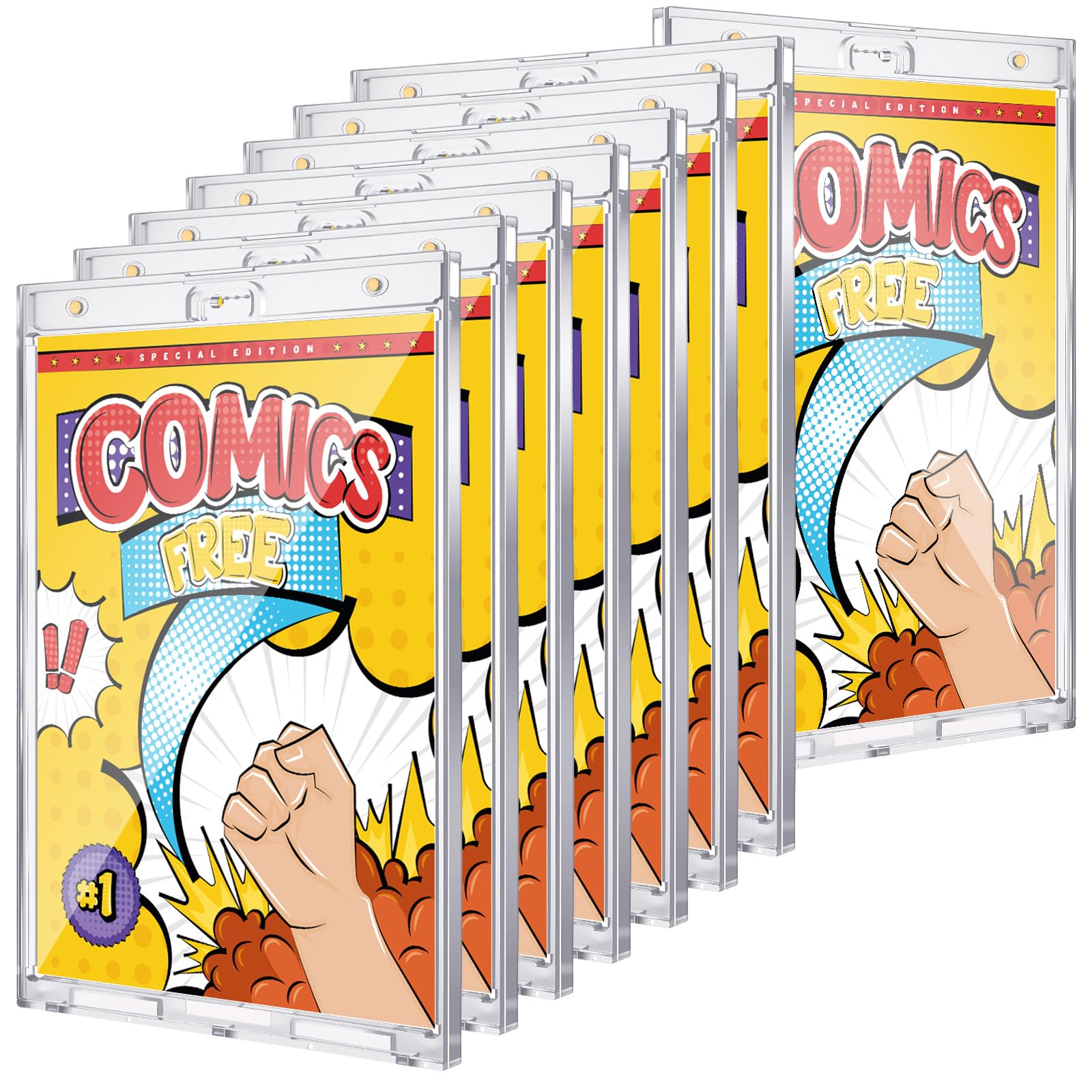 8 Pack Magnetic Comic Book Holder Outer Clear Comic Book Display Case Inside Wall Mountable UV Protection Slab Protectors Fits Most Wall Display (7.52" X 12.24",7.13" X 10.91")