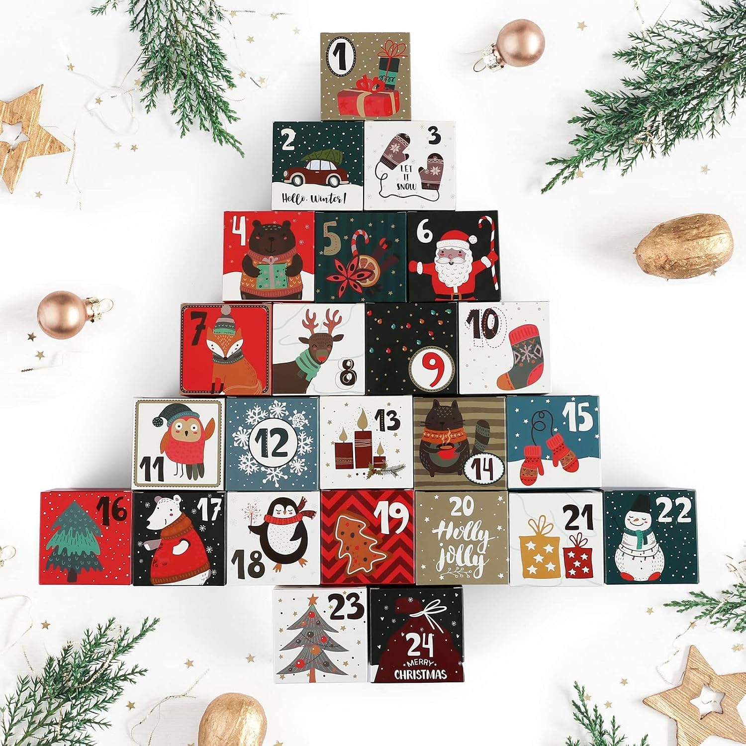 Naler Christmas Advent Calendar 2025 24 PCS Gift Boxes, Countdown to Christmas Empty Gift Boxes to Fill for Xmas Party Favor Holiday Decorations