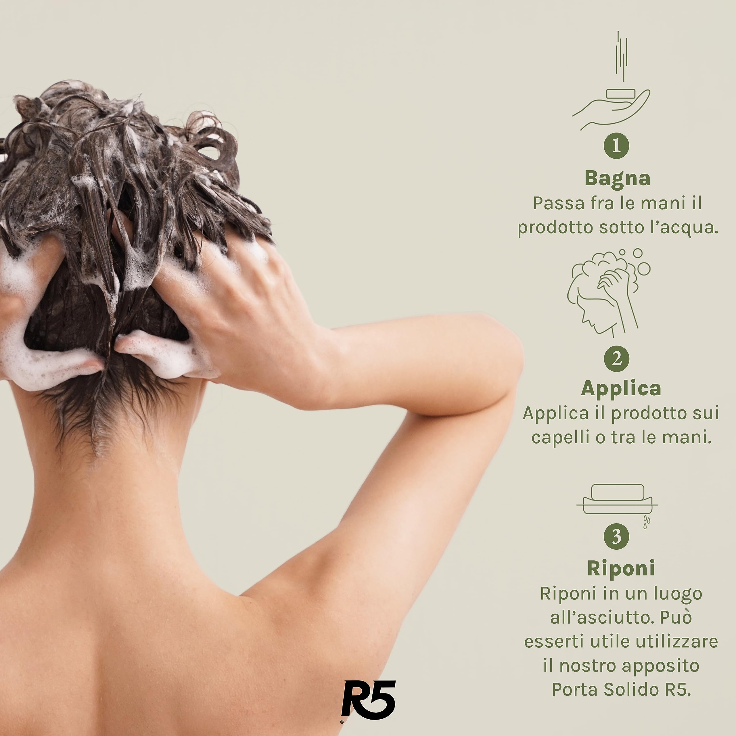 R5, Kit 1 Shampoo Solido Idratante e 1 Docciaschiuma Solido Nutriente al Profumo di Fiori, 2 Portasaponi in Plastica 100% Riciclata, Ecostenibili, Vegan, Made in Italy, Idea Regalo