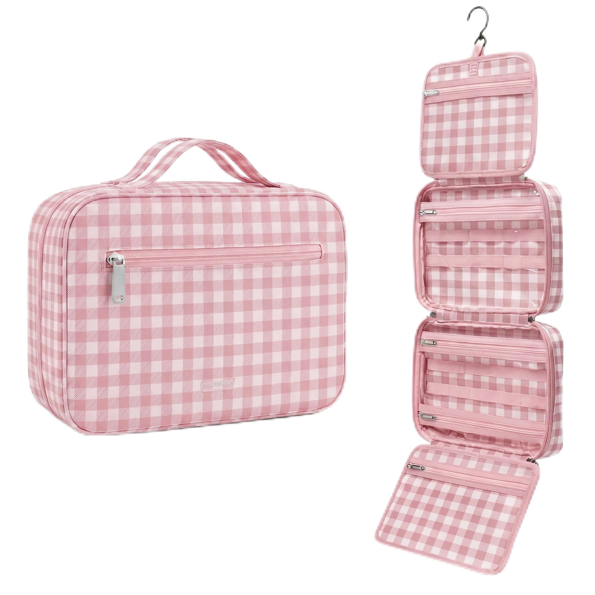 Pink Gingham Hanging Toiletry Bag for Women