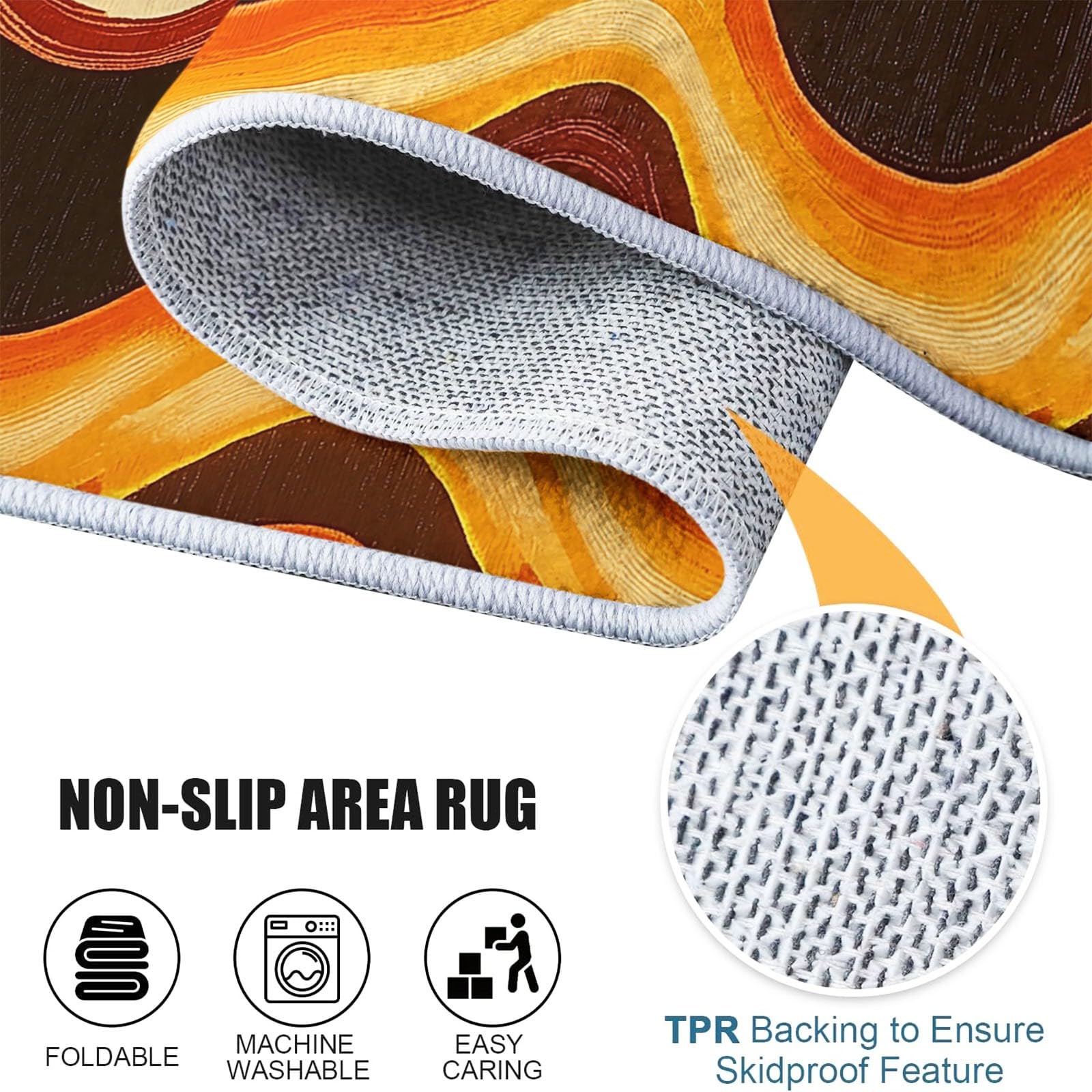Générique Tapis Salon Vagues Rétro Funky 160 x 230 cm Tapis Chambre Impression 3D Moderne, Couleur Orange Moquette Antidérapant Lavable Machine, pour Salon Salle à Manger Bureau