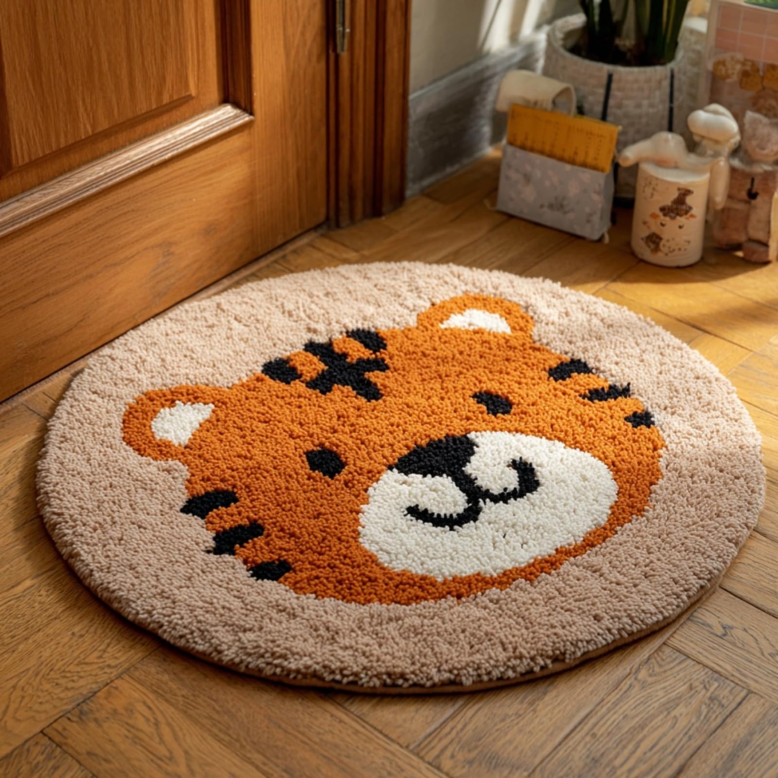 WallustrioaW Latch Hook Rug Kit,Cartoon Tiger,Carpet Crochet Yarn Kits for Adults,Latch Hook Kits for Adults Colorful Pattern Printed Canvas,50x50cm