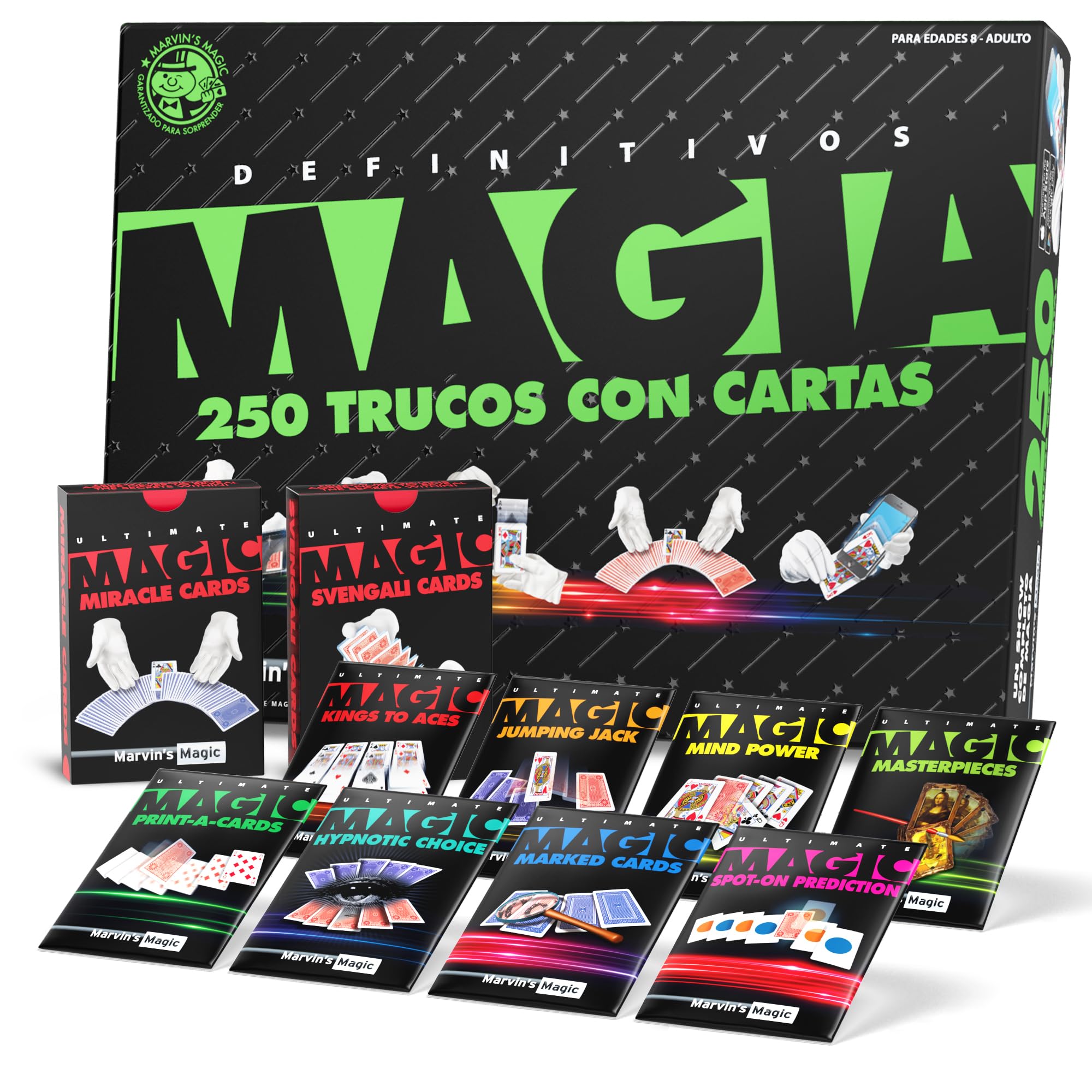 Marvin's Magic - 250 Trucos de Cartas Mágicos Definitivos - Juguetes para Niños Cumpleaños - Set de Magia con Trucos de Cartas para Mayores de 8 Años